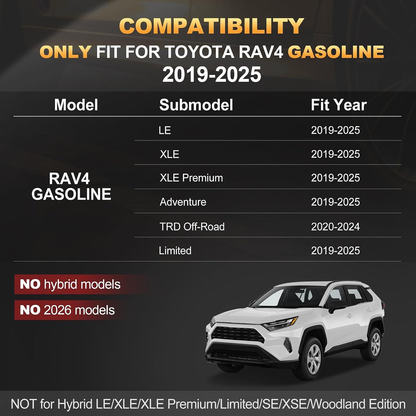 Floor Mats for Toyota RAV4 2019-2025 (Not for Hybrid or 2026) 1st & 2nd Row | Custom Fit. All-weather Protection. Easy to Clean. Waterproof. Odorless. Heavy Duty. Black.