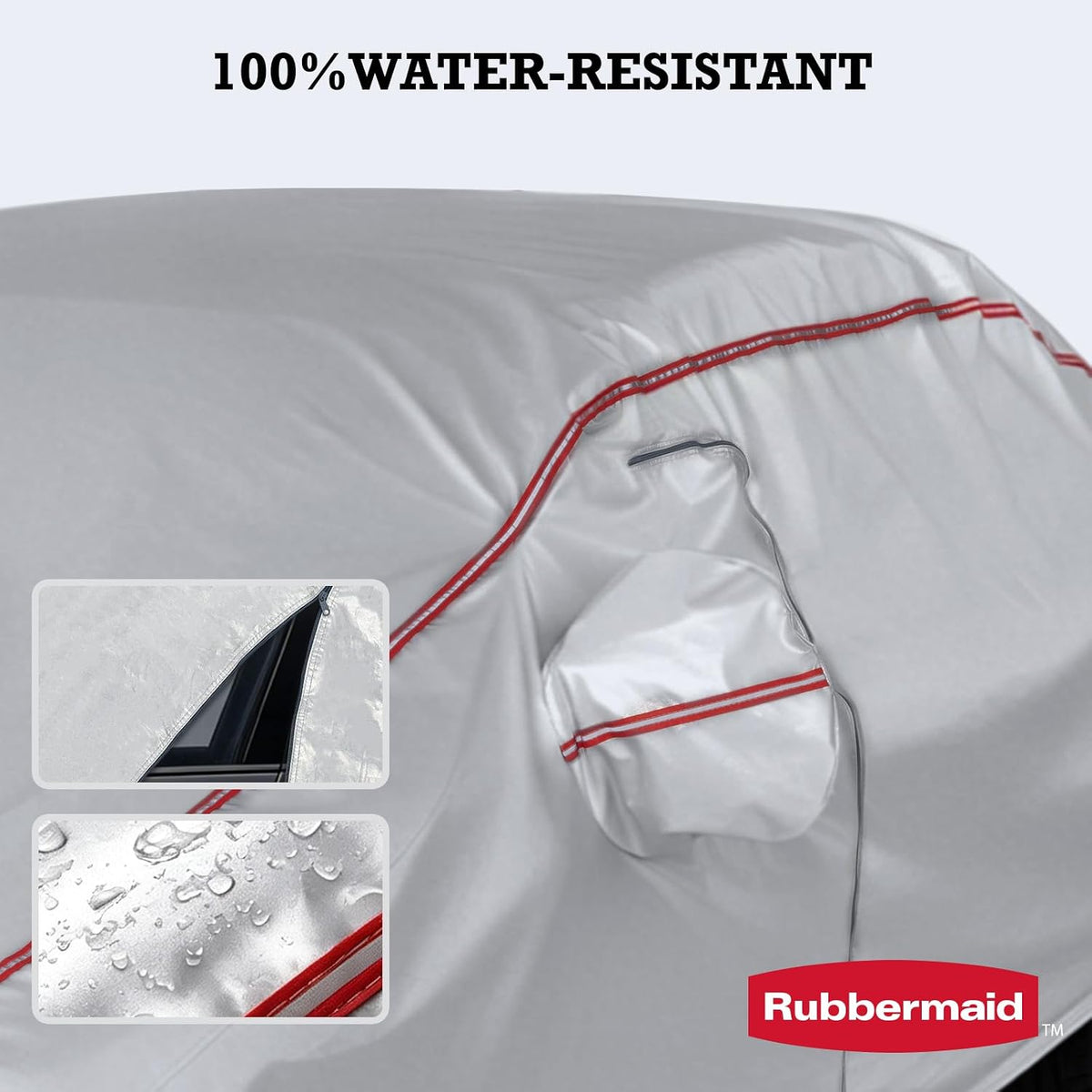 Rubbermaid 10-Layer Waterproof Car Cover– All Weather Full Exterior Vehicle Cover with Driver Door Zipper, Windproof Straps, UV & Snow Protection, Universal Fit (See Size Chart Before Purchase)