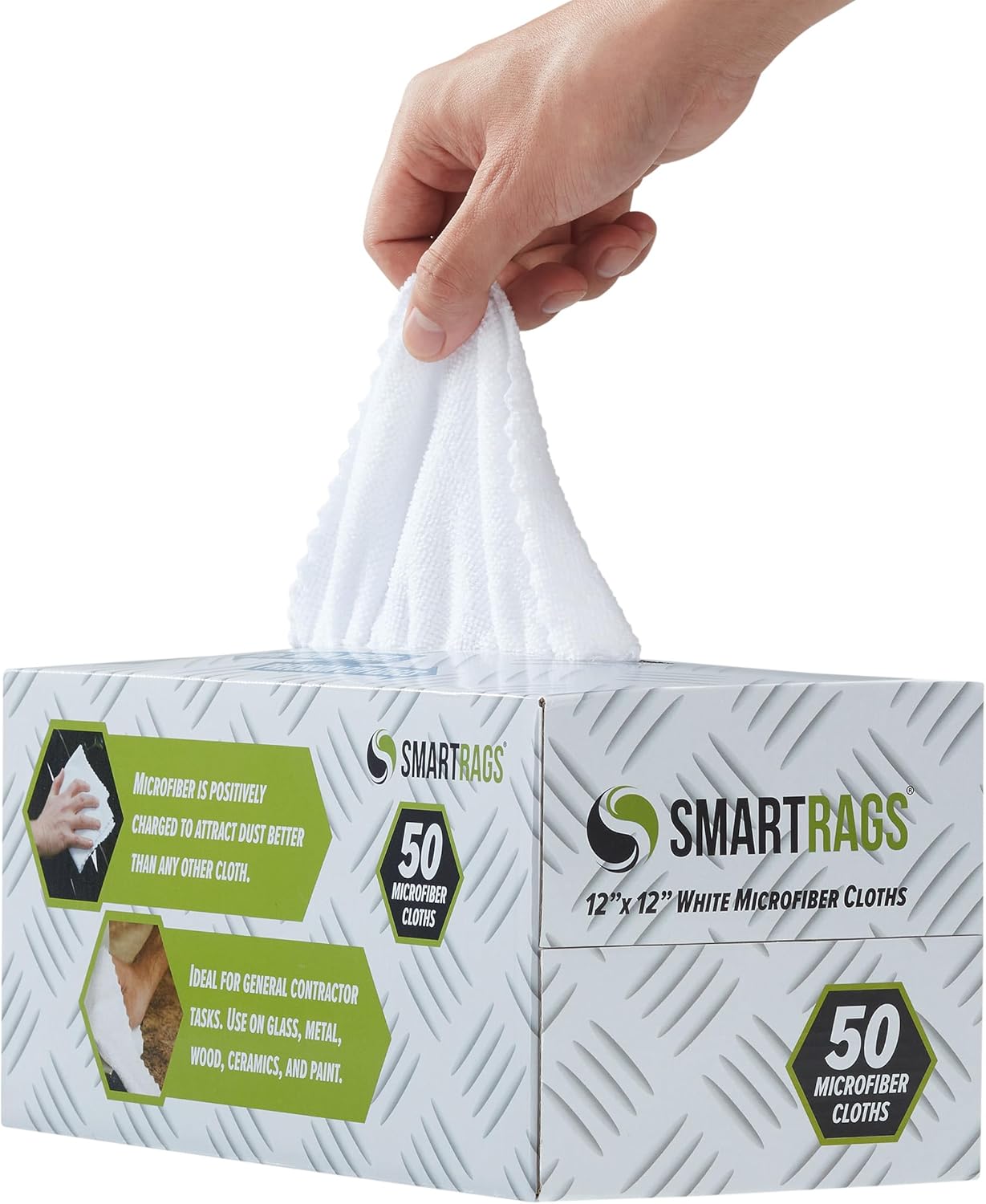 Arkwright Smart Rags Microfiber Cleaning Cloths, Pack of 50 in a Box, Lint Free 180 GSM Reusable Towels for Auto, Office and Household Cleaning, 12 x 12 in, White