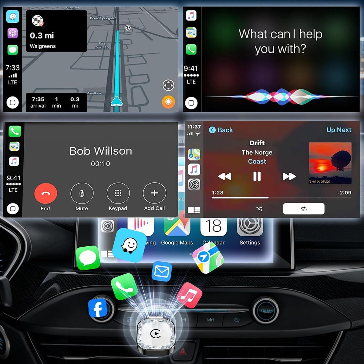 2026 Wireless CarPlay Android Auto Adapter, 2-in-1 Wireless CarPaly Dongle, Fast Auto-Connect, Vented Cooling, Plug and Play for OEM Factory Wired CarPlay Vehicles