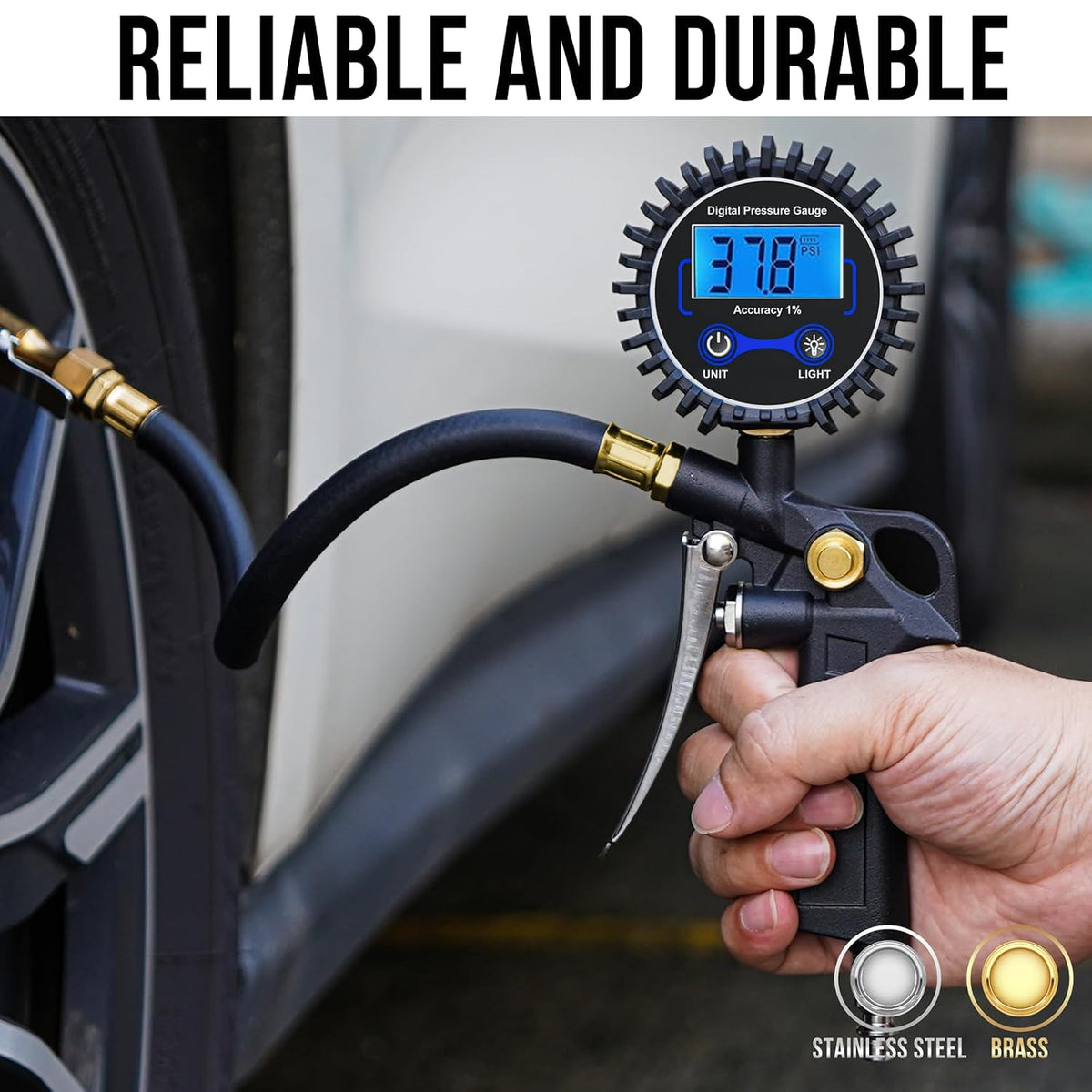 Digital Tire Pressure Gauge with Inflator for Car, 250 PSI