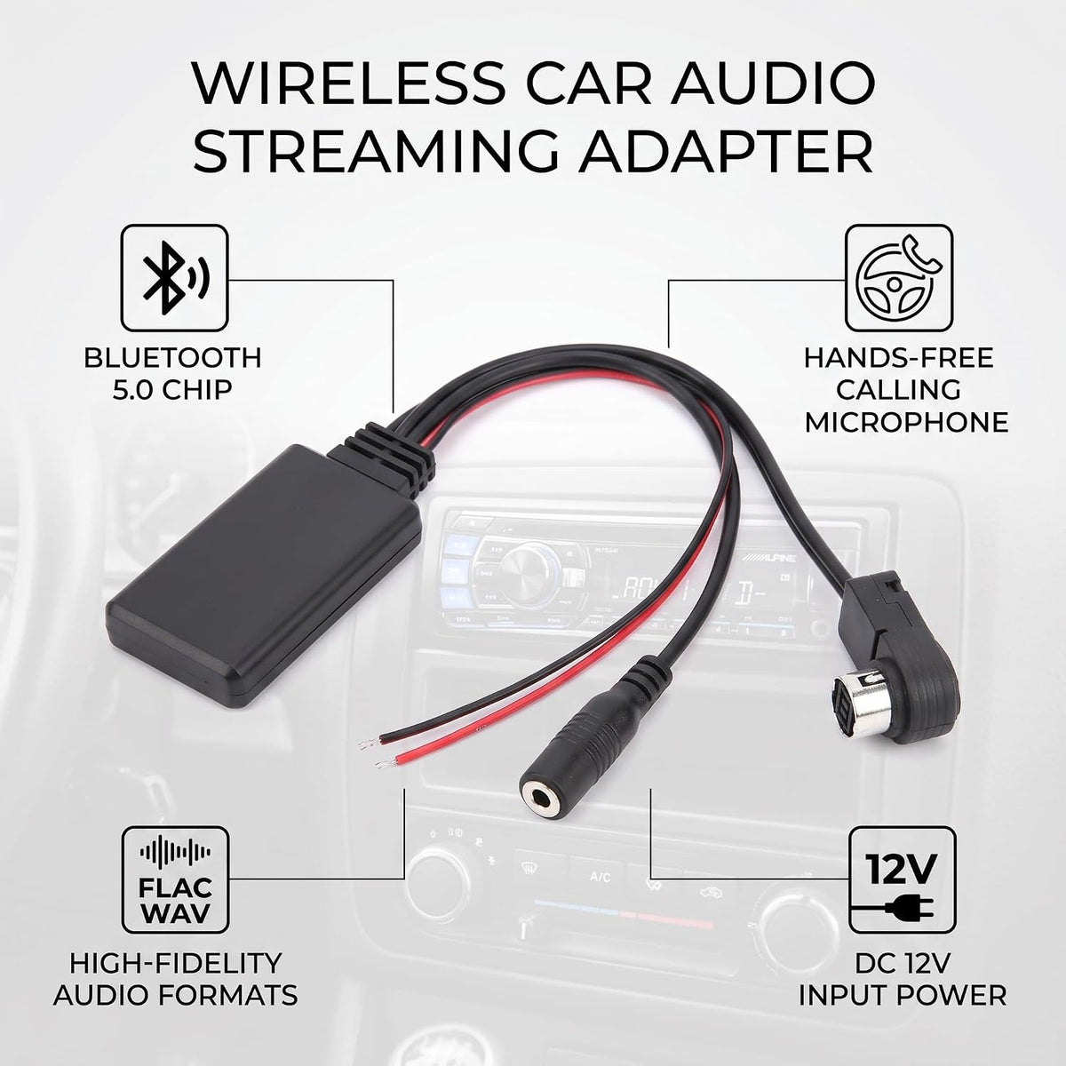 POCREATION Stable Data, Ai Net Bluetooth Bluetooth 5.0 Aux Cable Adapter with Microphone Handsfree Fit, for Cda 9857 Cda 9886 Cda 117