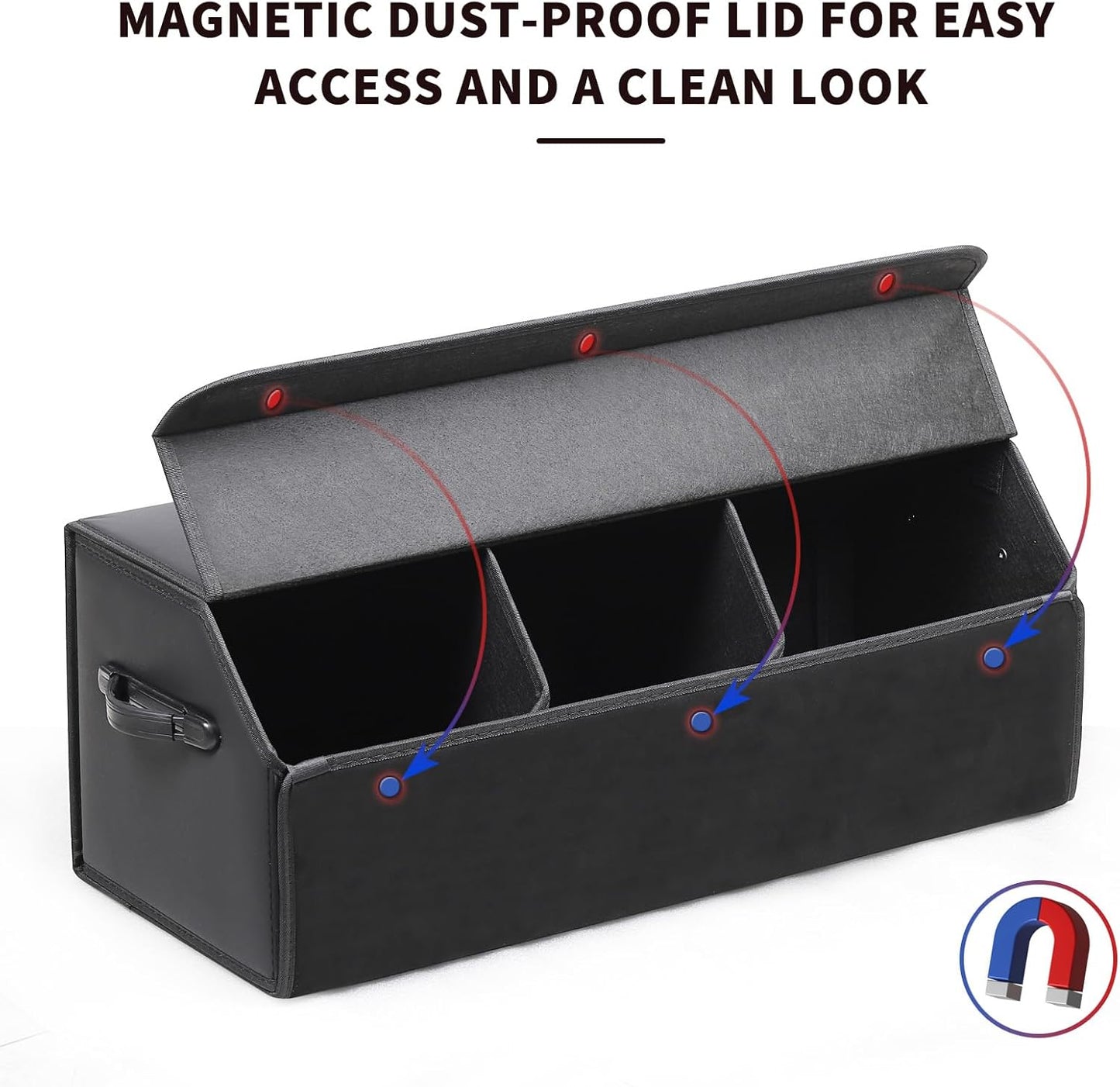 AUTOARK Leather Car Trunk Organizer,Durable Collapsible Adjustable Compartments Cargo Storage,Extra Large Capacity,AK-151
