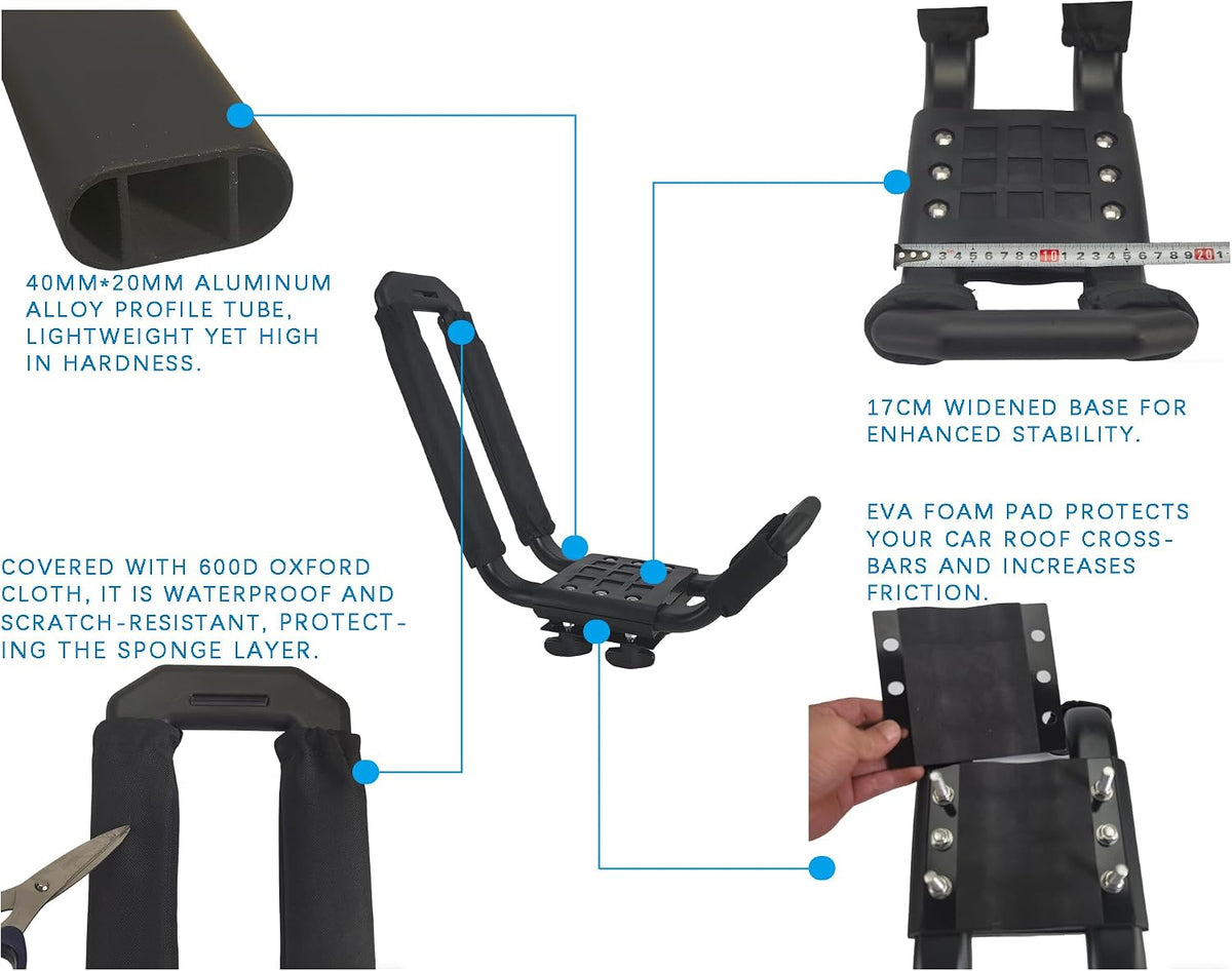 Kayak Roof Rack - Low Noise Elliptical Aluminum, Universal | For Cars/SUVs, Holds Kayaks, Canoes, SUPs, 100Lb Capacity
