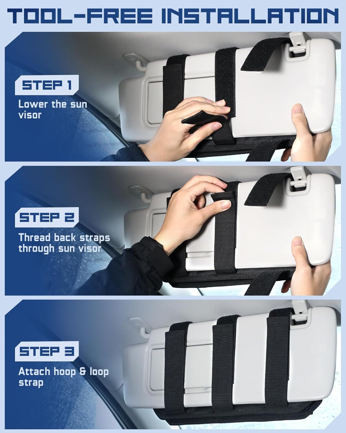 Molle Car Sun Visor Organizer, Fit Most Car Truck Patrols Van SUV | Auto Accessories Semi-Rigid MOLLE Panel, with Zipper Storage Pouch, Glasses Holder, for Gears Road Trip Daily Driving