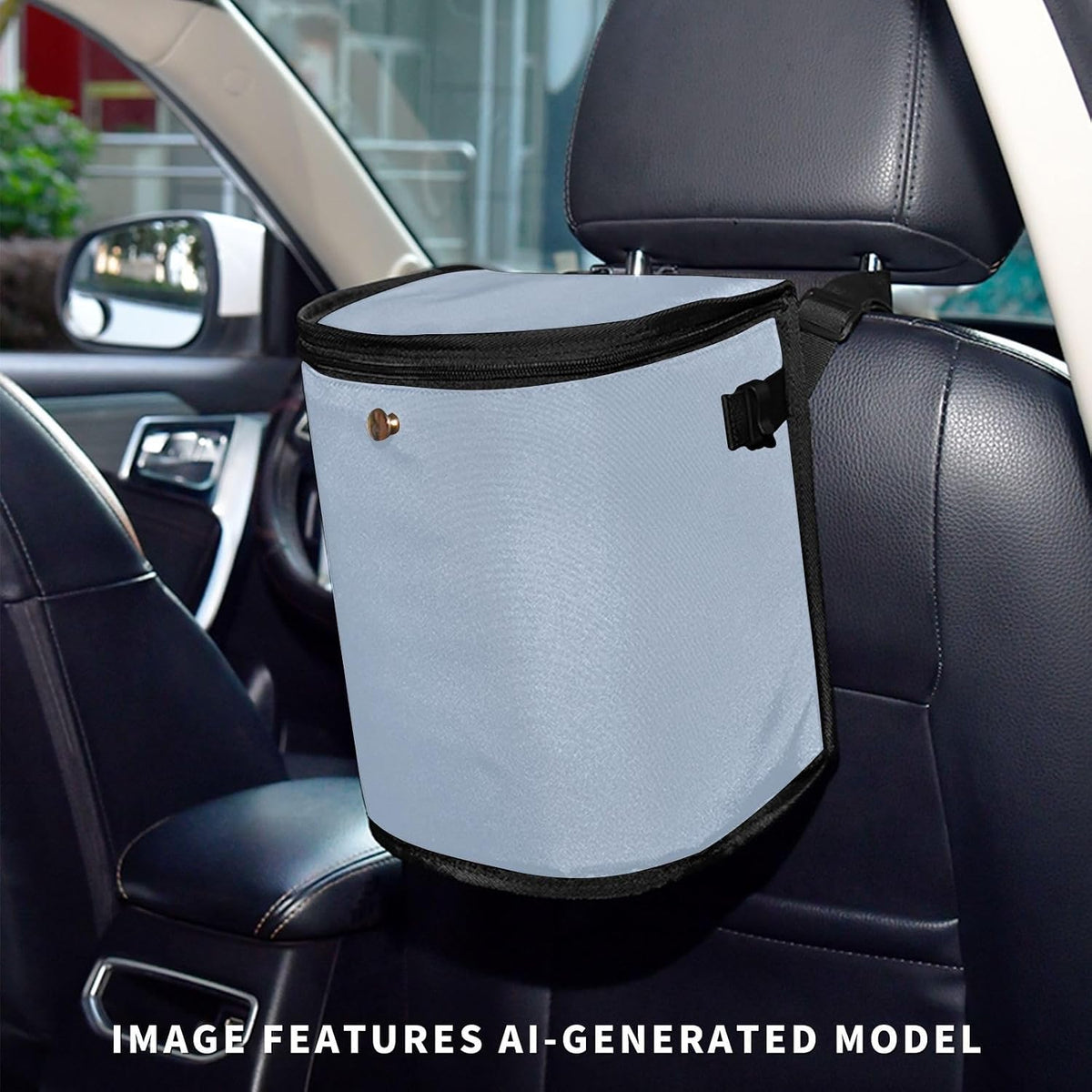 Light Steel Blue Car Trash Can with Lid,Waterproof,Sturdy,Easy Cleanup Storage Pockets,Leak-Proof Car Garbage Can