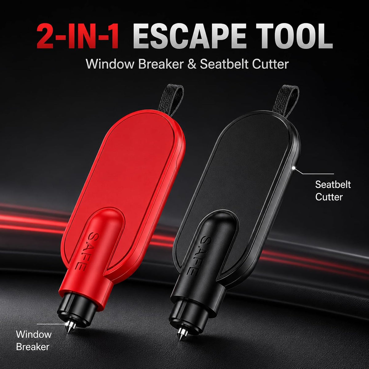 bojji Terrastrike Car Escape Tool, Terrastrike Tool, Car Window Breaker, Window Breaker Seatbelt Cutter, Emergency Safety Device，Black：2 pcs