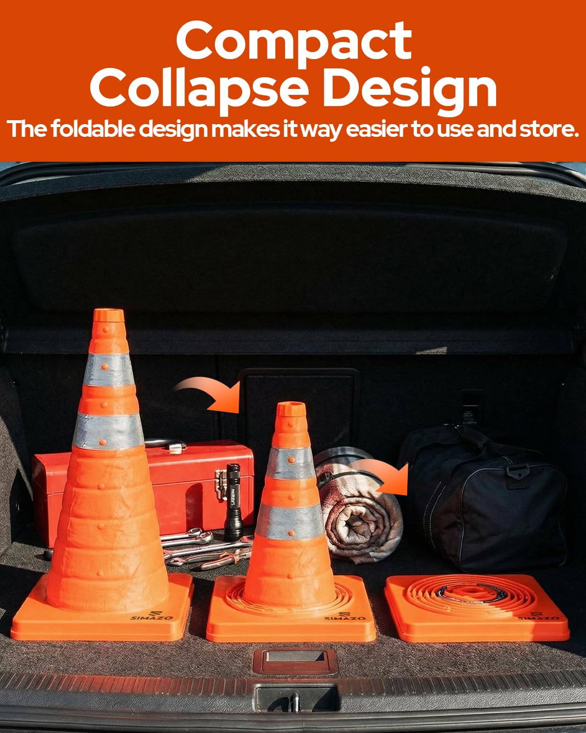 4 Pack 18In Collapsible Traffic Safety Cones with Reflective Collar