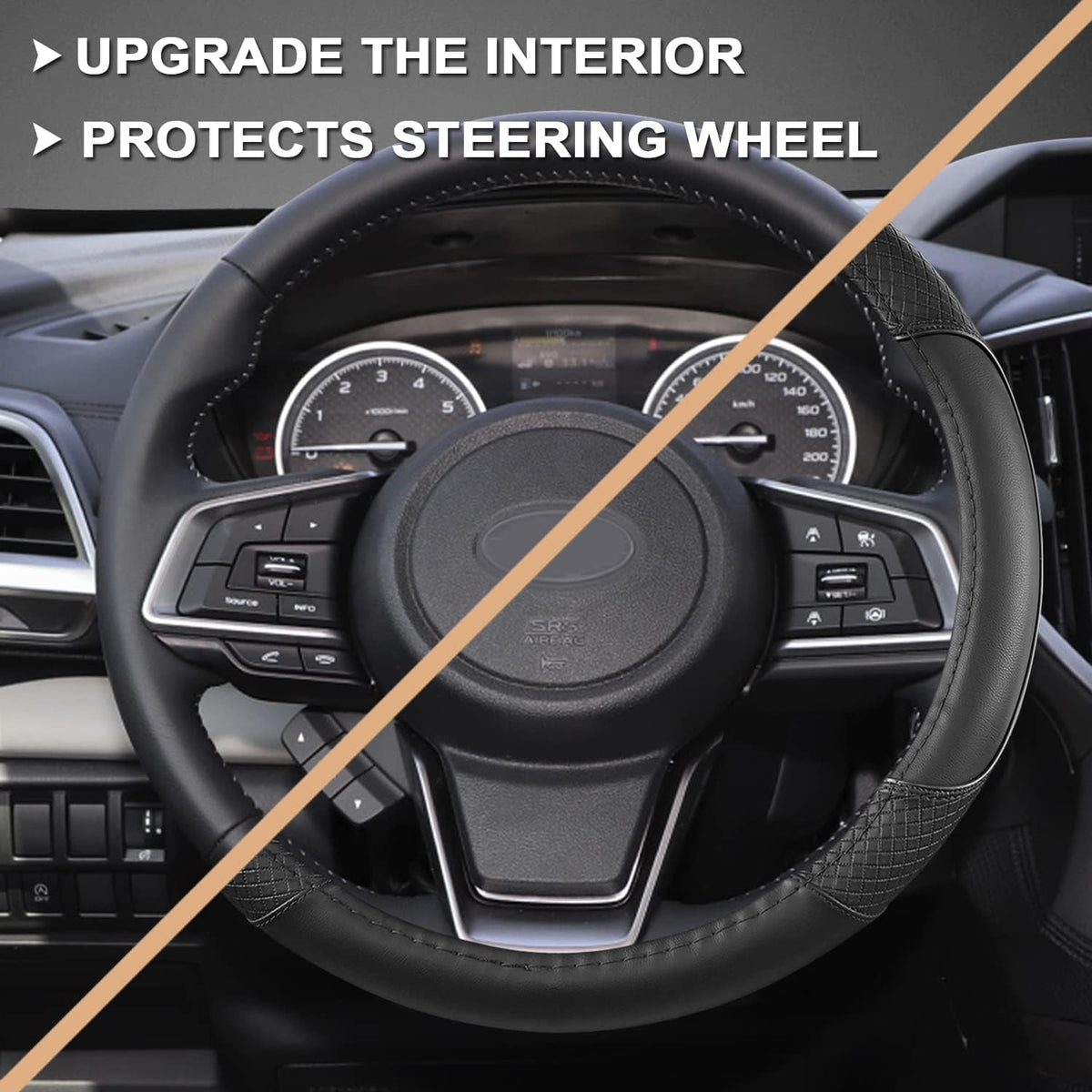 GIANT PANDA Customized Auto Steering Wheel Cover for Subaru Forester, Car Steering Wheel Cover for Subaru Outback and Crosstrek - Solid Black