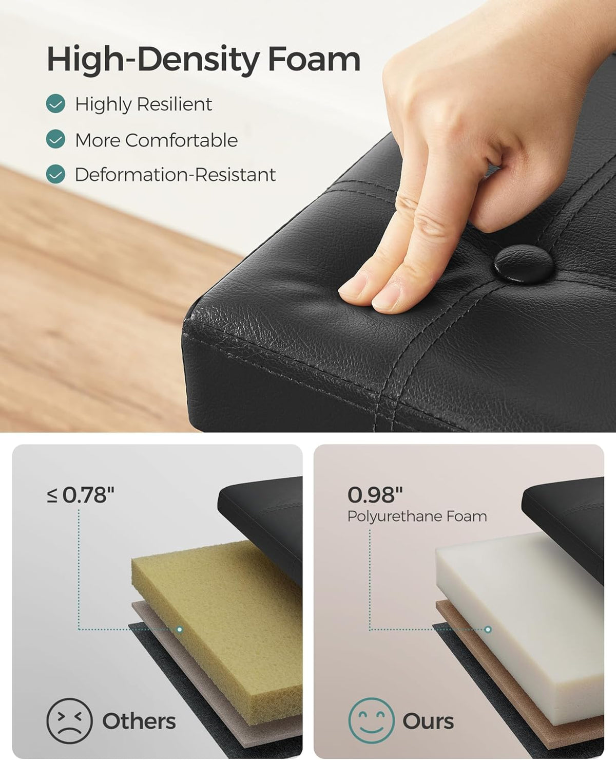SONGMICS 15 Inches Folding Storage Ottoman, Cube Footrest