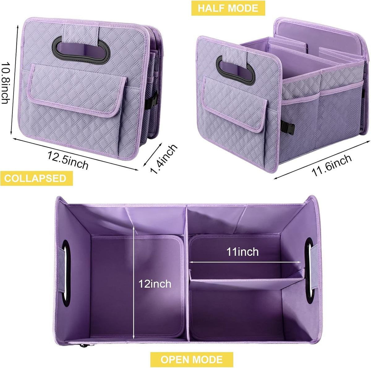 Car Trunk Organizer for SUV, Collapsible Car Storage Organizer Light Purple