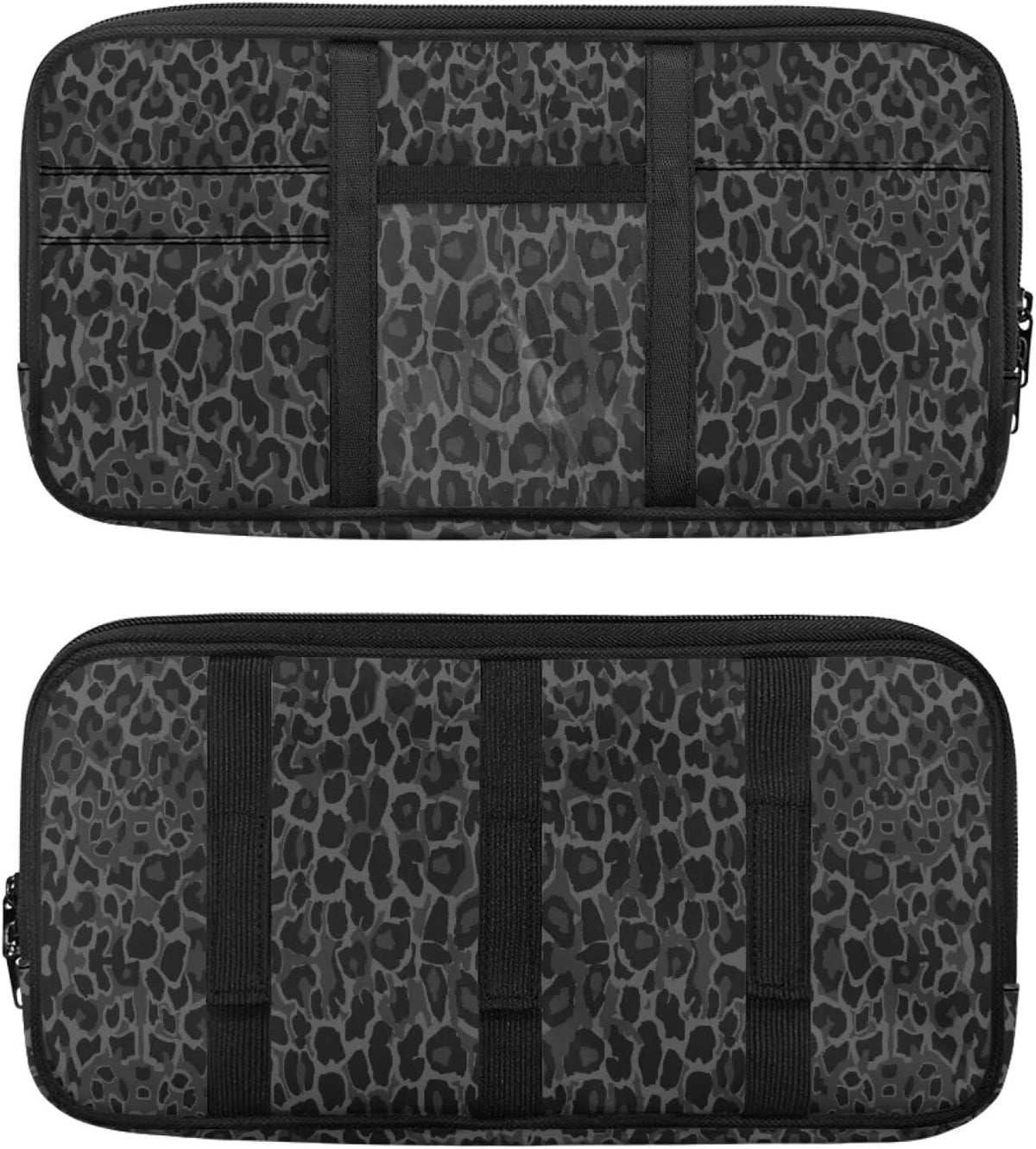 Jeiento Black Leopard Car Visor Organizers Accessories Black Cheetah Animal Skin Print Auto Sun Visor Multi-Pocket Storage Pouch Glasses Holder,Document, Card, Driver License Organizer Universal Fit