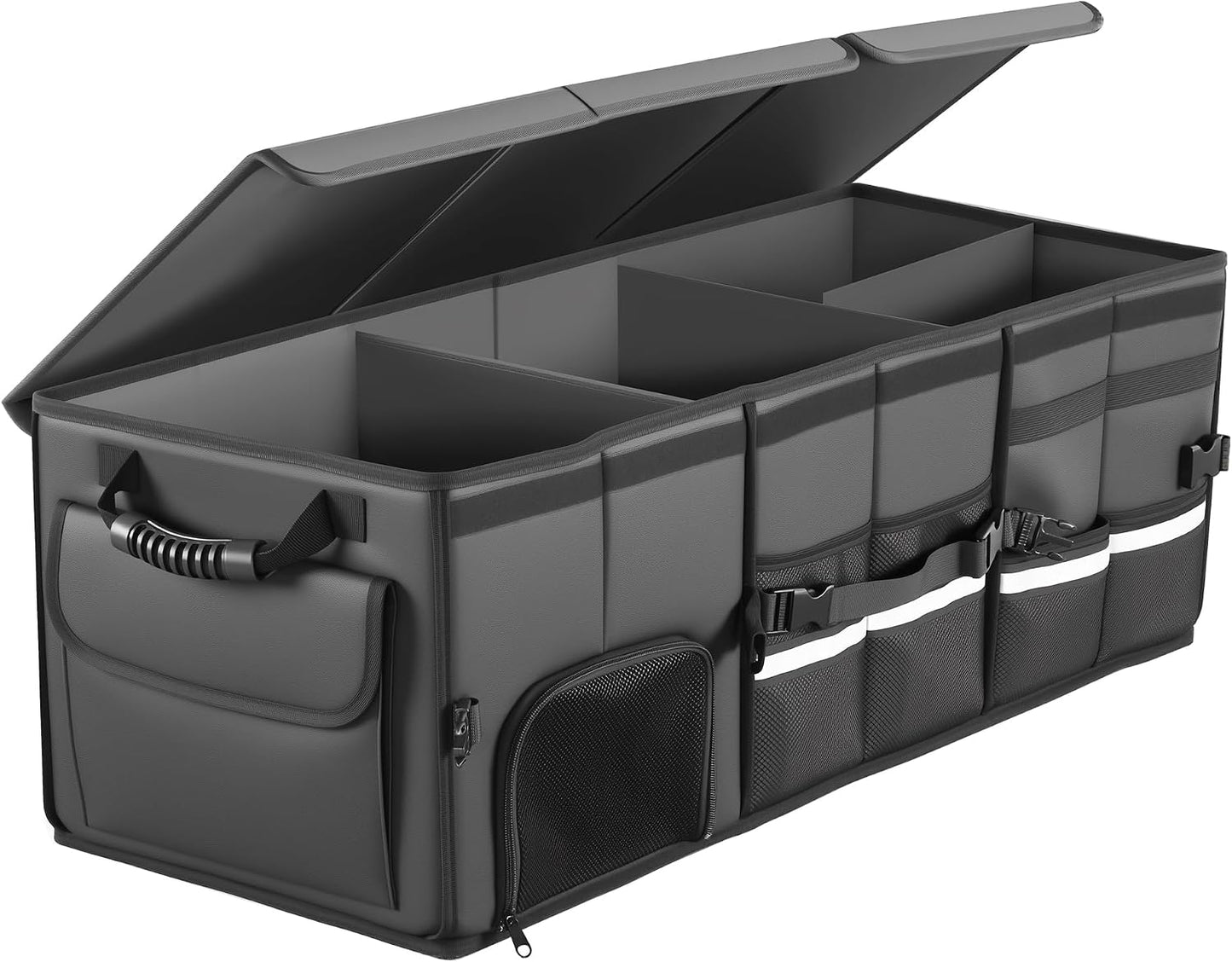 Car Trunk Organizer, 3 Compartment Collapsible Car Trunk Storage Organize with Lid, Non-Slip Bottom, Cargo Organizer for Car Accessories, Trunk Organizer for Car/SUV/Truck