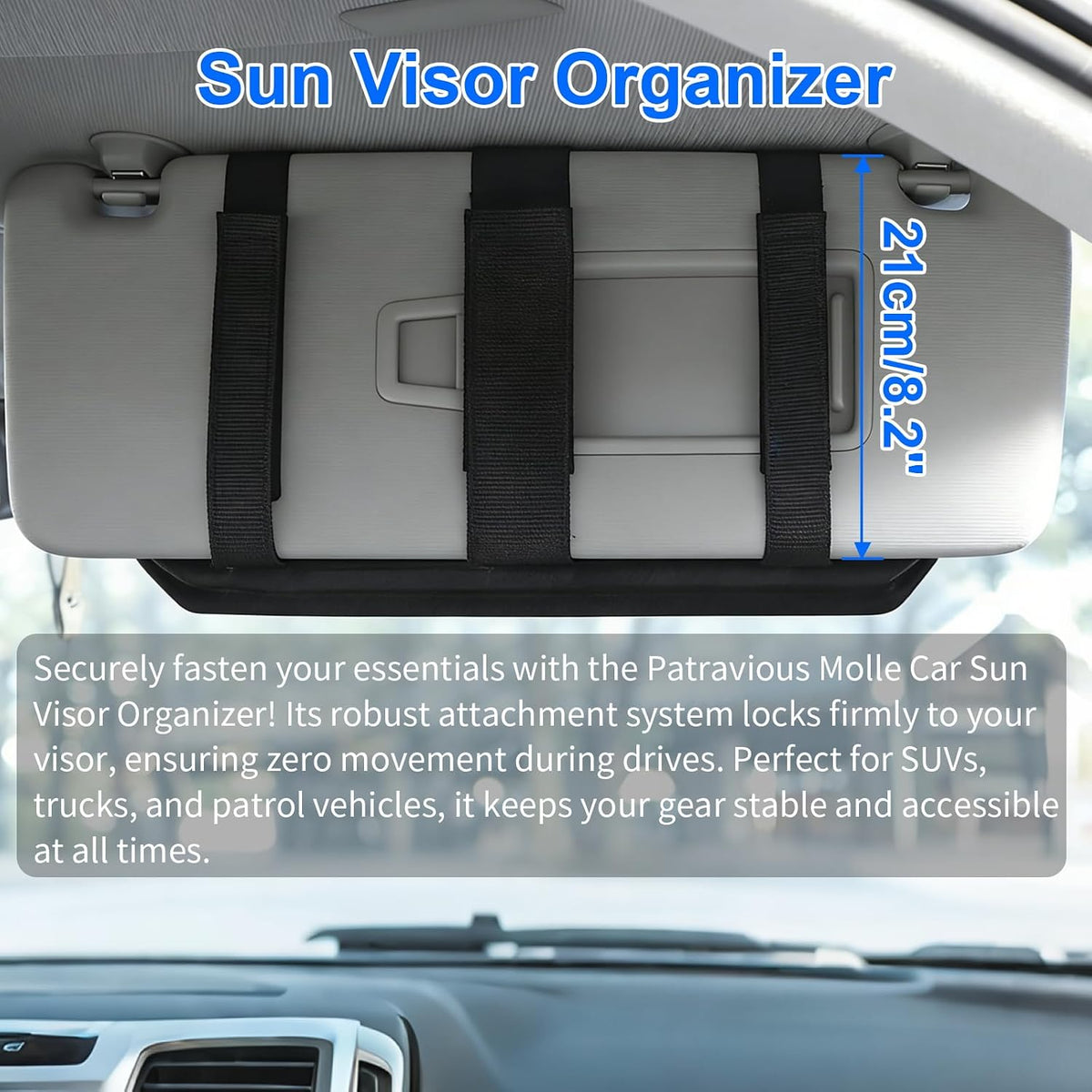 Molle Car Sun Visor Organizer,Tactical Car Accessories with Zipper Storage Pouch & Glasses Clip,Automotive Semi-Rigid Molle Panel for SUVs,Trucks,Cars & Patrol Vehicles(Black)