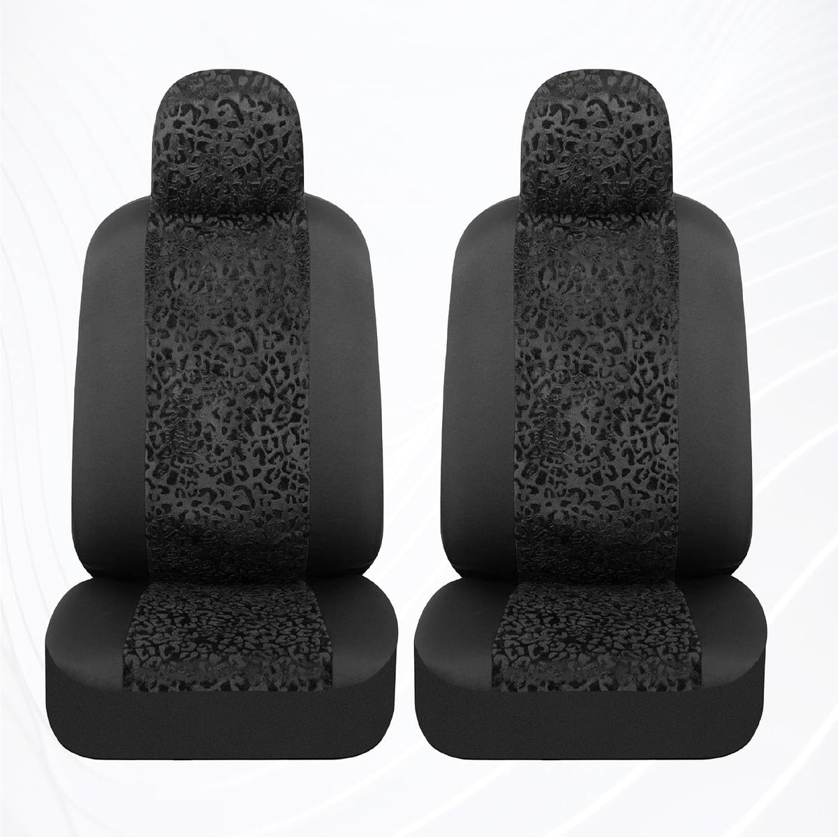 BDK Black Leopard Car Seat Covers for Front Seats, Animal Print Front Seat Cover Set with Matching Headrest, Sideless Design for Easy Installation, Fits Most Car Truck Van and SUV, (Pack of 2)