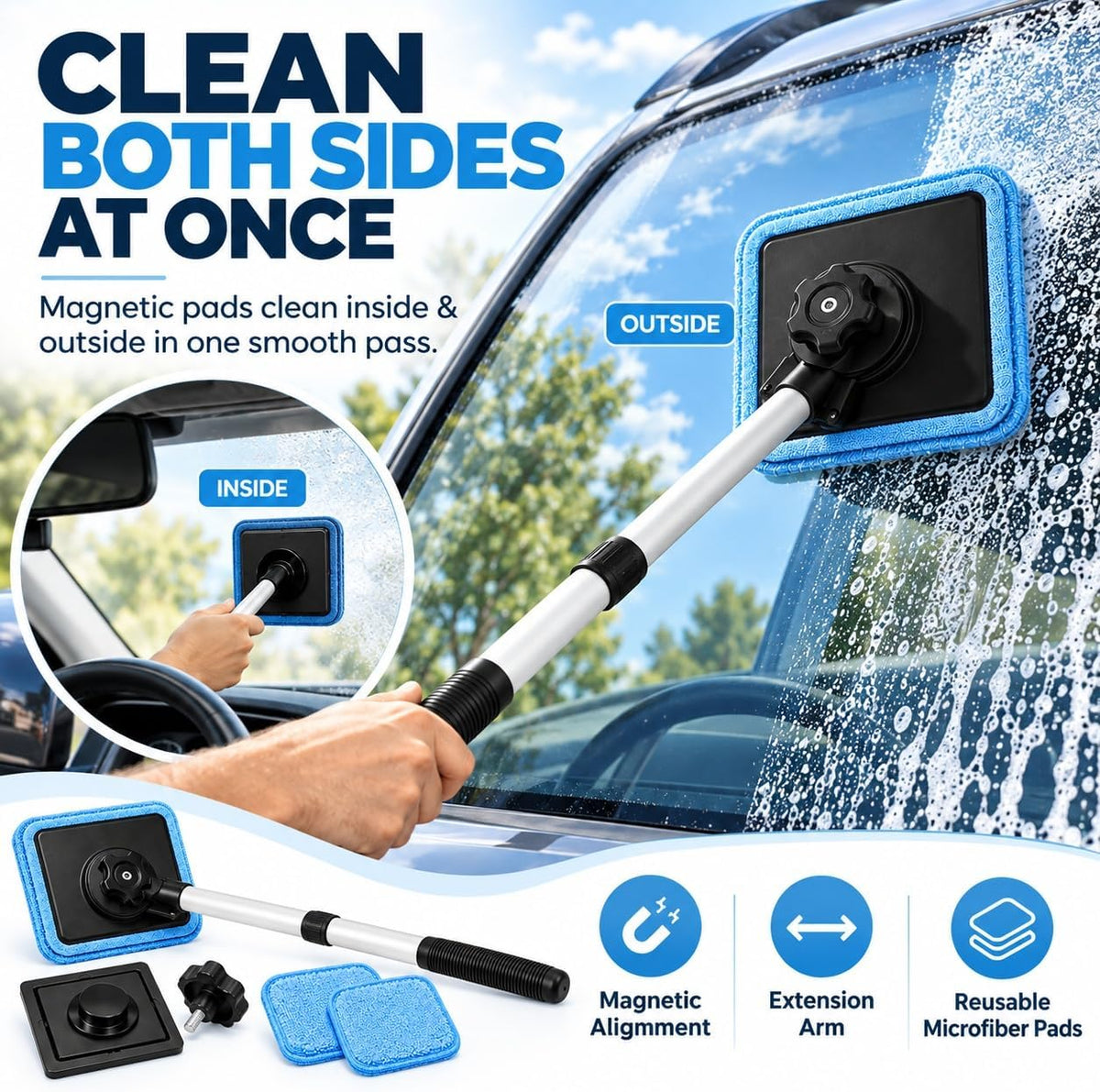 Dual Magnetic CarWindshield Cleaner, Dual Side Car Glass Cleaner，Black 1pc