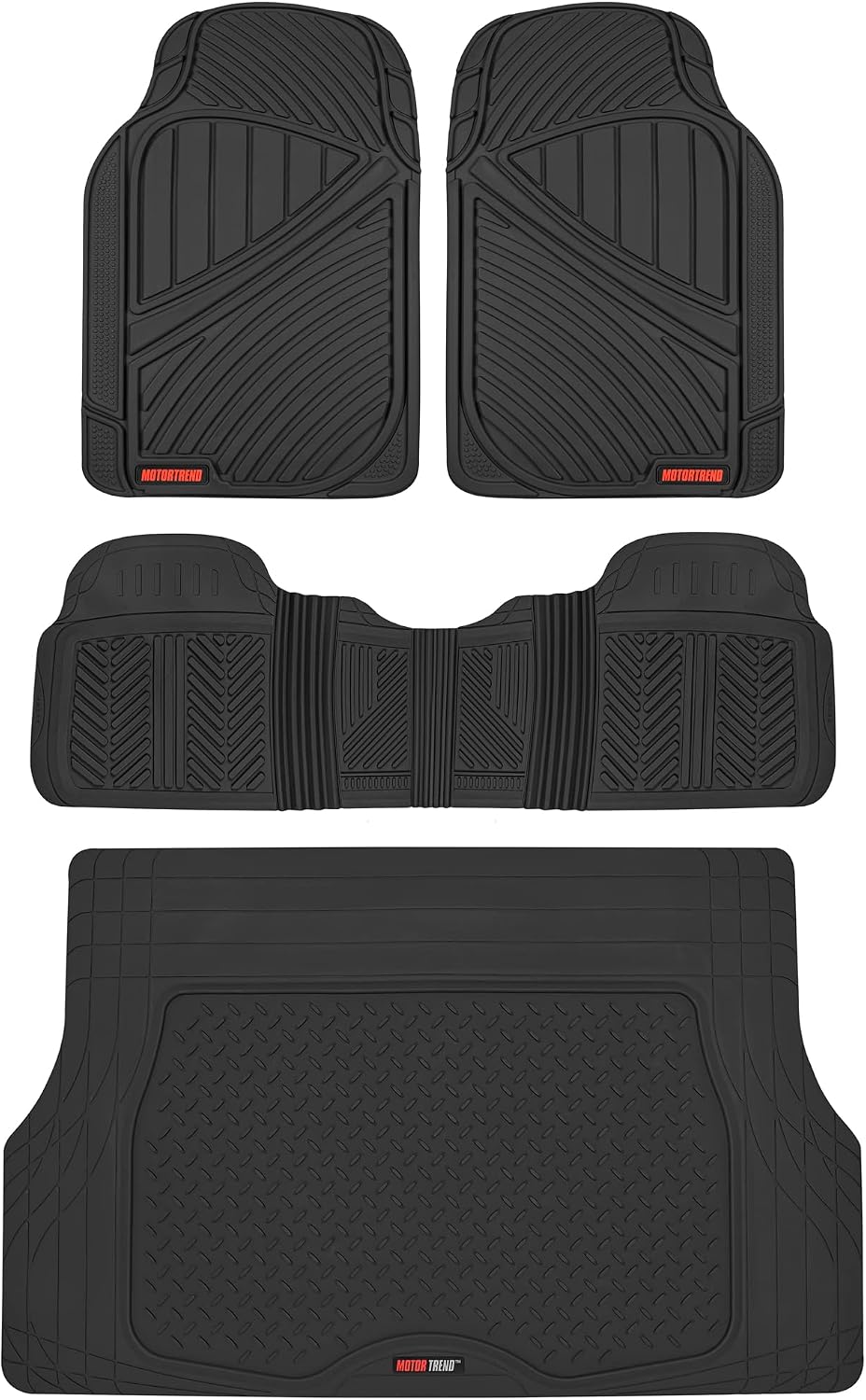 Motor Trend FlexTough Performance All Weather Rubber Car Floor Mats with Cargo Liner – Full Set Front & Rear Floor Mats for Cars Truck SUV, Automotive Floor Mats (Black)