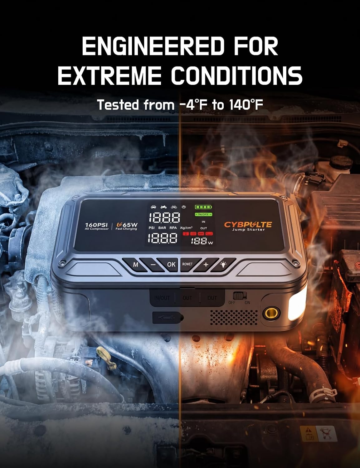 Jump Starter with Air Compressor 8000A 160 PSI,65W USB-C