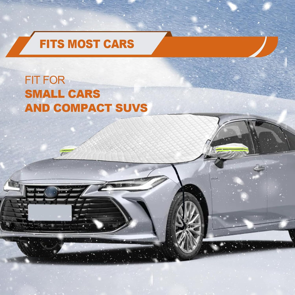 Car Windshield Snow Cover with Side Mirror and Hook, Winter Magnetic Windshield Sun Shade Foldable, Windshield Cover for Ice and Snow, Fit for Small Sedan, Compact SUV, (58"x47") Silver
