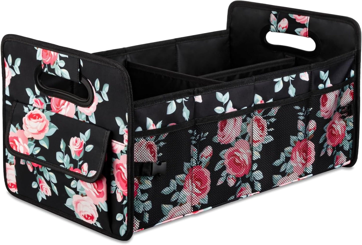 Car Trunk Organizer, Collapsible Car Organizers and Storage Black Floral | Sturdy, Large Capacity, Clean Decor, Multi Compartment Container Box, Adjustable Car Accessories for SUV Sedan Truck