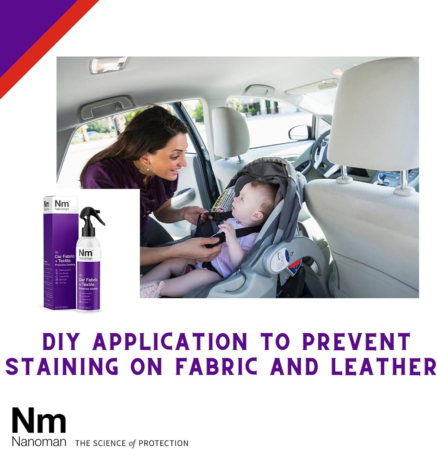 NANOMAN Protect Car Seats from Spills & Stains Fabric & Upholstery Protector Spray (250ml) – Invisible Waterproof Coating for Car Seats, Carpets & Interior Fabric – Easy DIY One-Coat Application