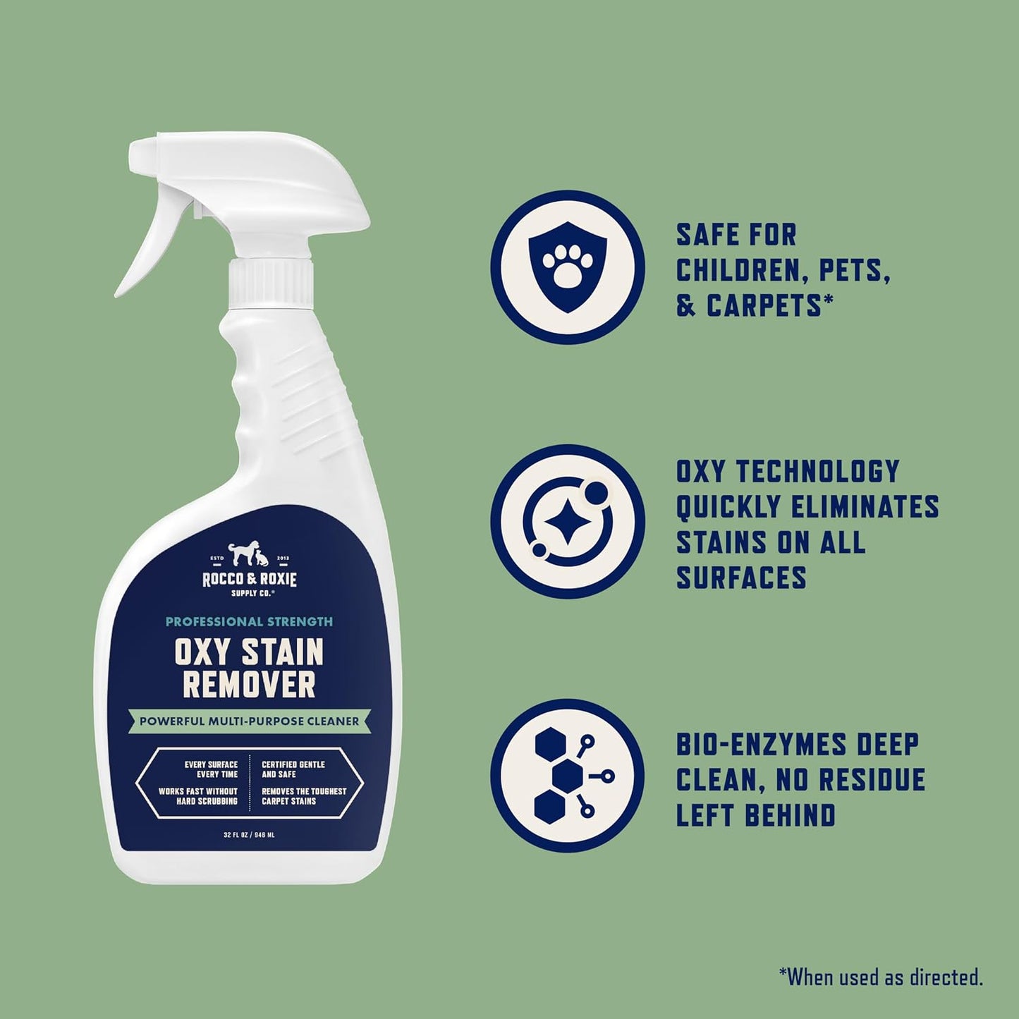 Rocco & Roxie Oxy Stain Remover - Oxygen Powered Carpet Cleaner Spray - Pet Stain Remover for Carpet, Spot Cleaner for Upholstery, Couch, Laundry, Rug, Clothes, Car Seat, Mattress, Sofa, and More