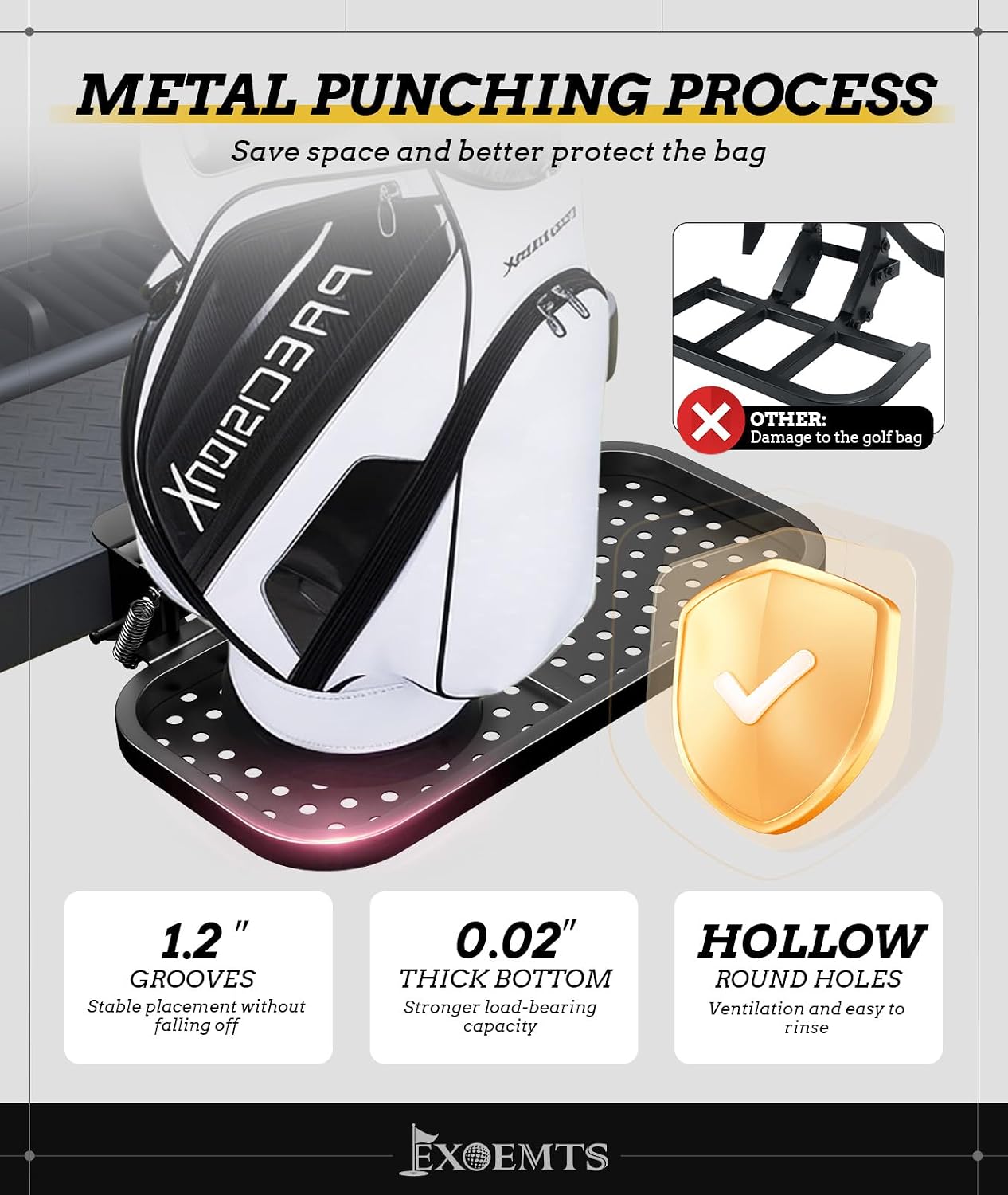 Universal Golf Cart Bag Holder & Grab Bar Combo, Foldable Golf Cart Rear Seat Bag Holder Rack & Safety Bar for Club Car EZGO Yamaha with Metal Pedal, Space-Saving, Convenience, Security, Easy Install