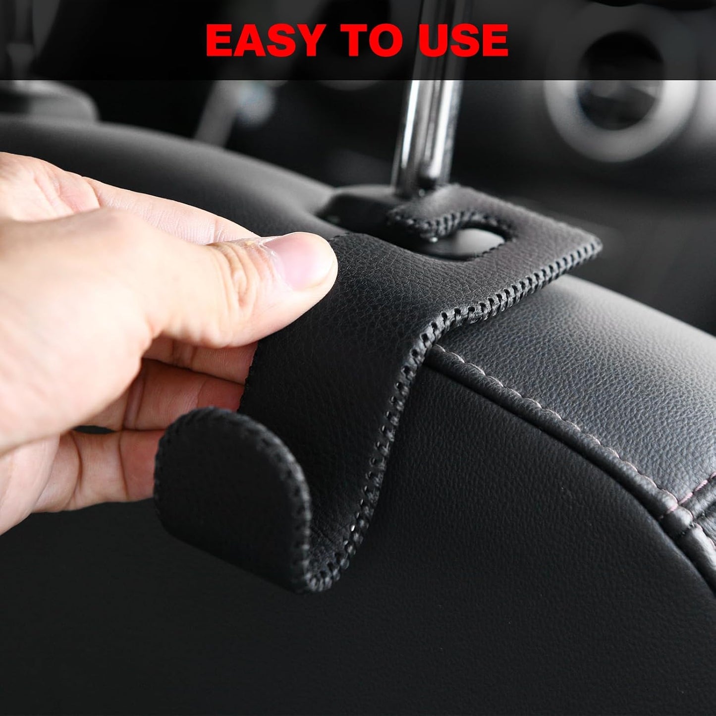 AMVOYOA Leather-Wrapped Car Headrest Hooks & Seat Back Organizer - 2 Pack U-Shaped Car Purse Holder for Bags, Coats, Handcrafted Stitching, Flexible Car Accessories for Women (Gray)