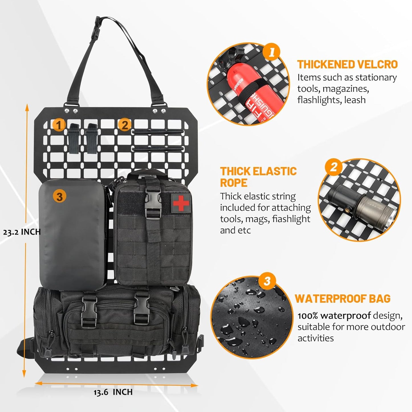 Tactical Truck Organizer with MOLLE Panel and 3 Storage Bags - Modular Tailgate Panel Vehicle Seat Cover