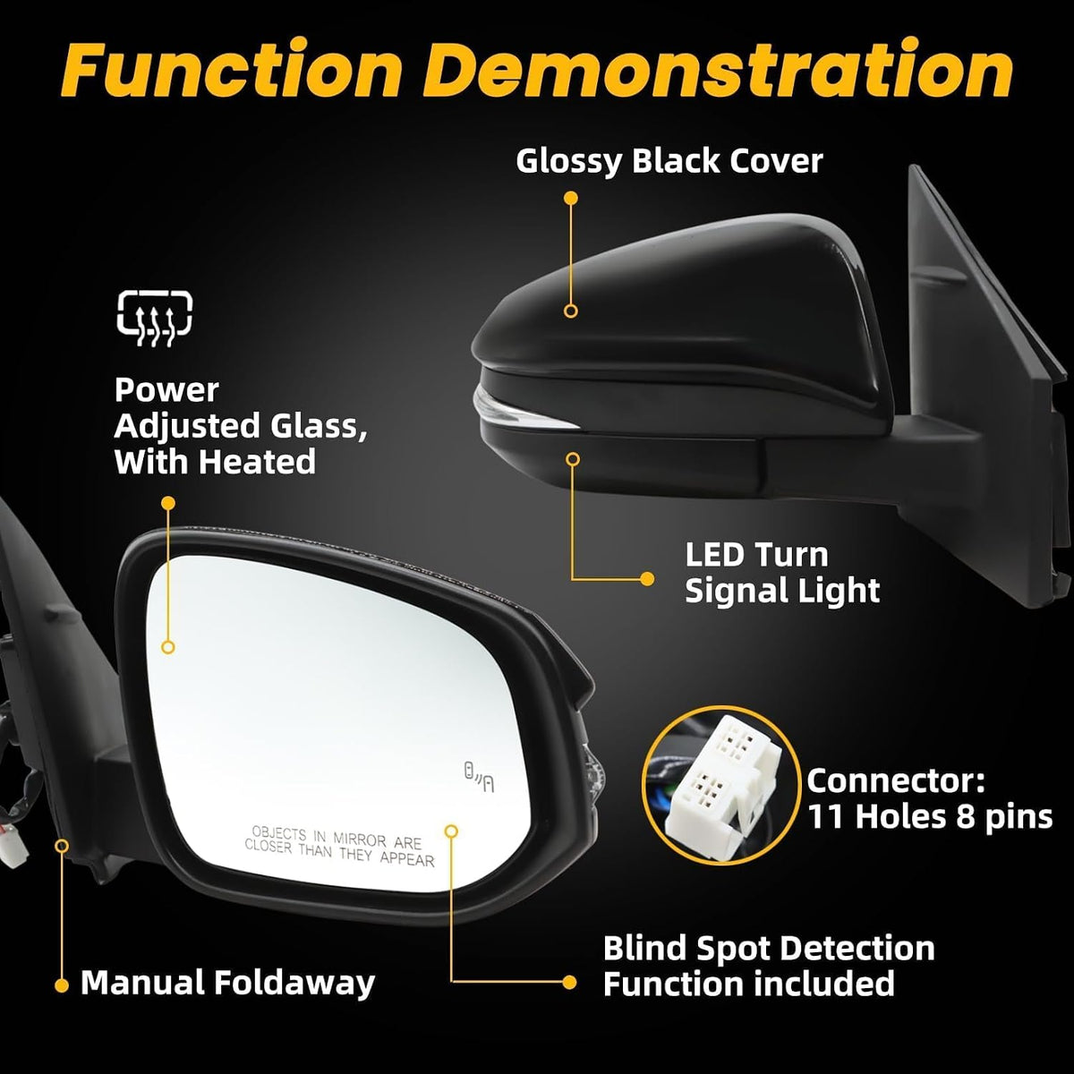 Right Side Mirror Assembly Compatible with RAV-Four 2015-2018