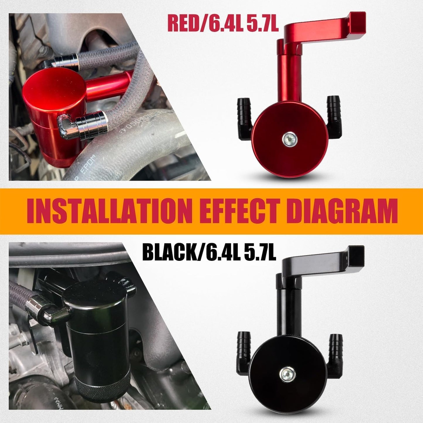 RANSOTO Oil Catch Can 5.7L 6.4L HEMI Compatible with 2011-up Dodge Charger Challenger Chrysler 300 Jeep Grand Cherokee, Z-Bracket Tech and Billet Aluminum Oil Separator Tank (Black)