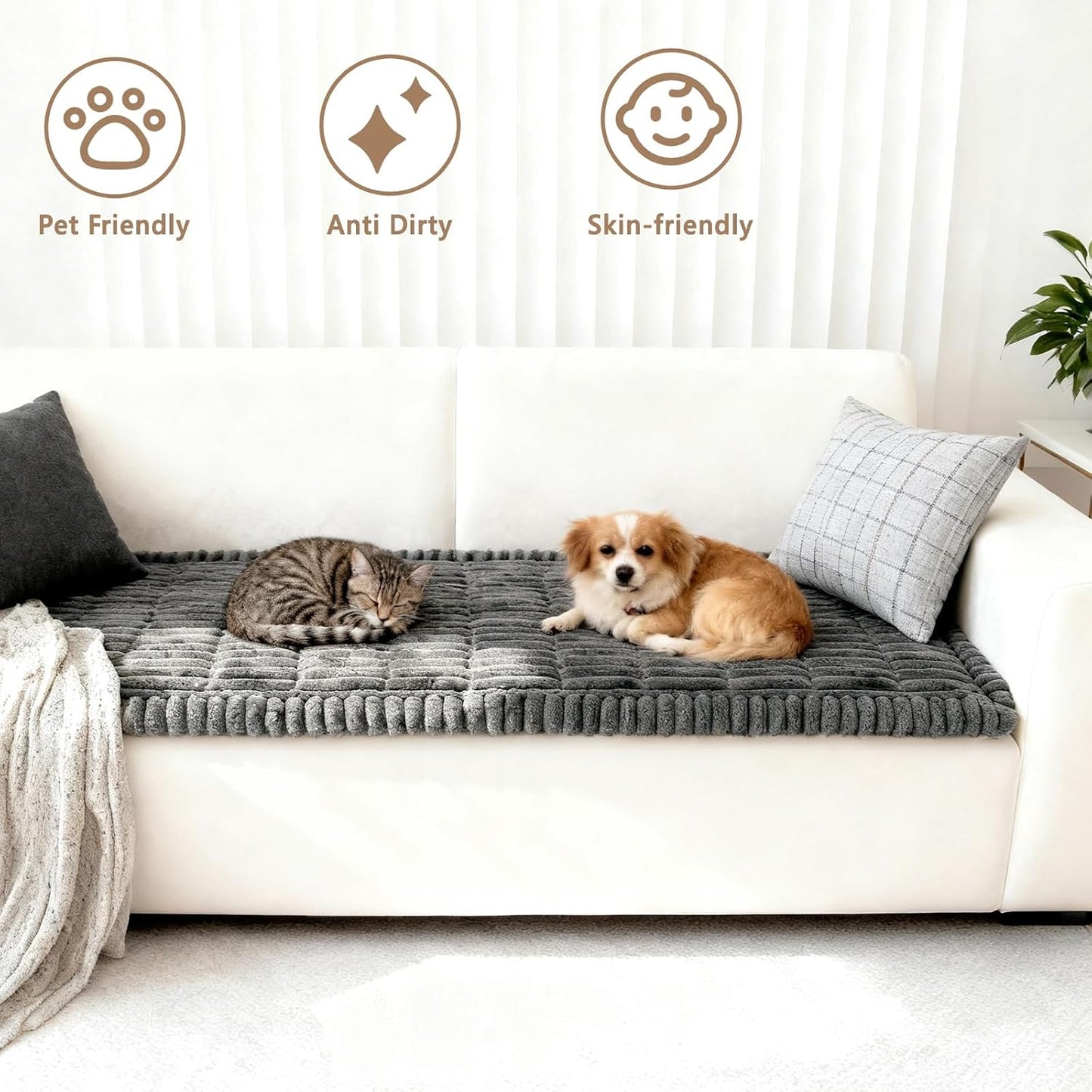 Capslpad Couch Covers for Dogs Washable Non Slip Pets Sofa Covers Fuzzy Sofa Slipcover Geometric Pet Friendly Mat Cushion Protector Travel Pet Mat for Living Bedroom Car Back Seat, Dark Gray 27.5"x59"