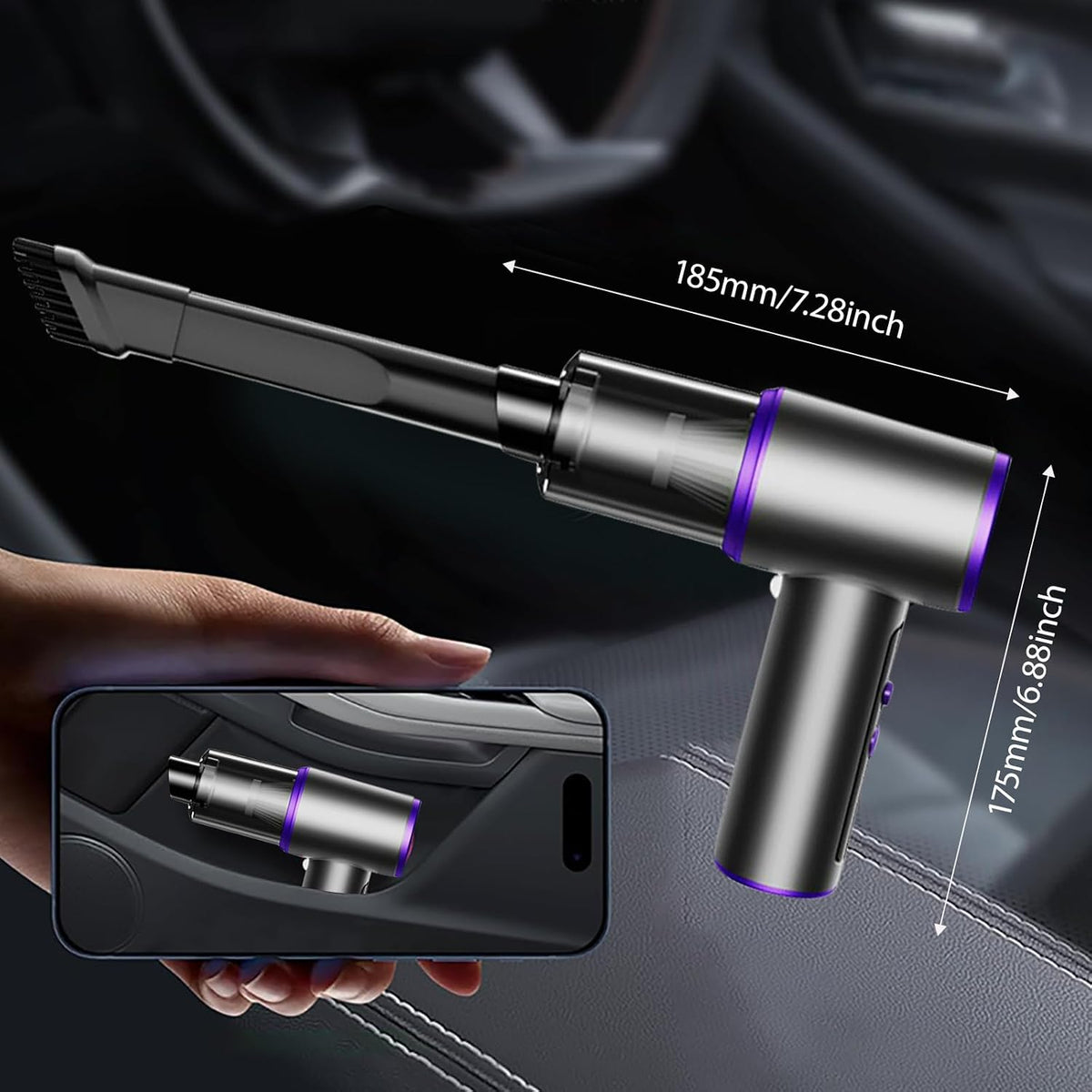 Cordless Car Vacuum with Blower Function 75000RPM Motor 12000PA Suction Portable LED Light Designs for Home Vehicle Use Portable Car Vacuum with HEPA Filter
