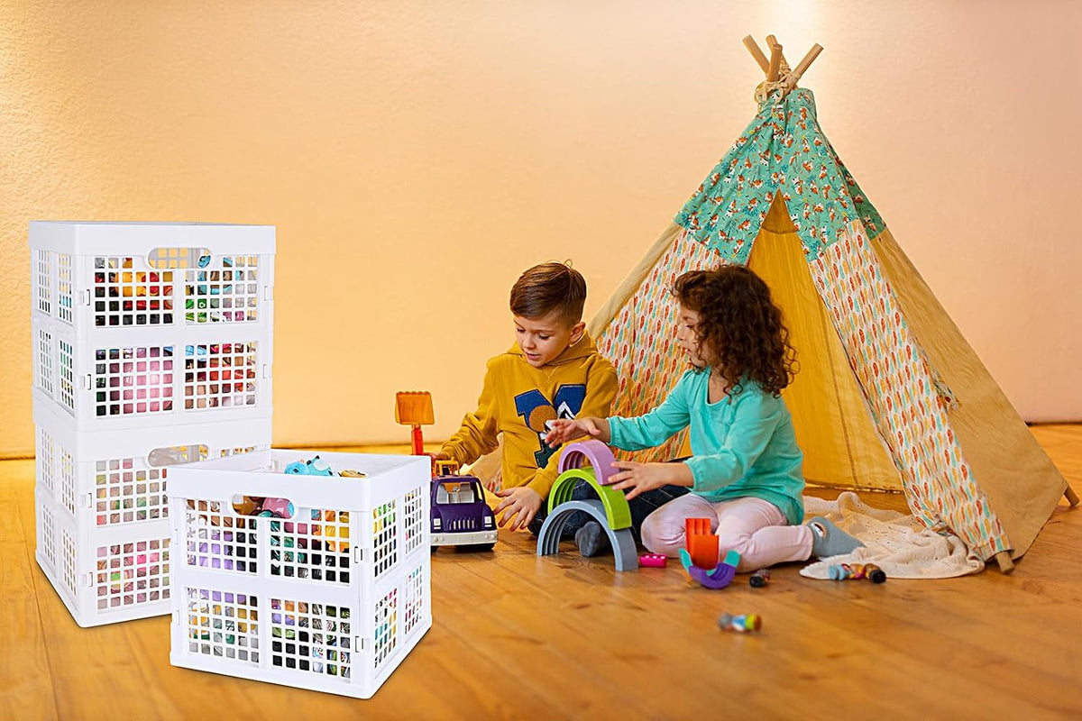 Eslite 3-Pack Collapsible Plastic Storage Crates,Foldable Crates for Storage,16L (White)