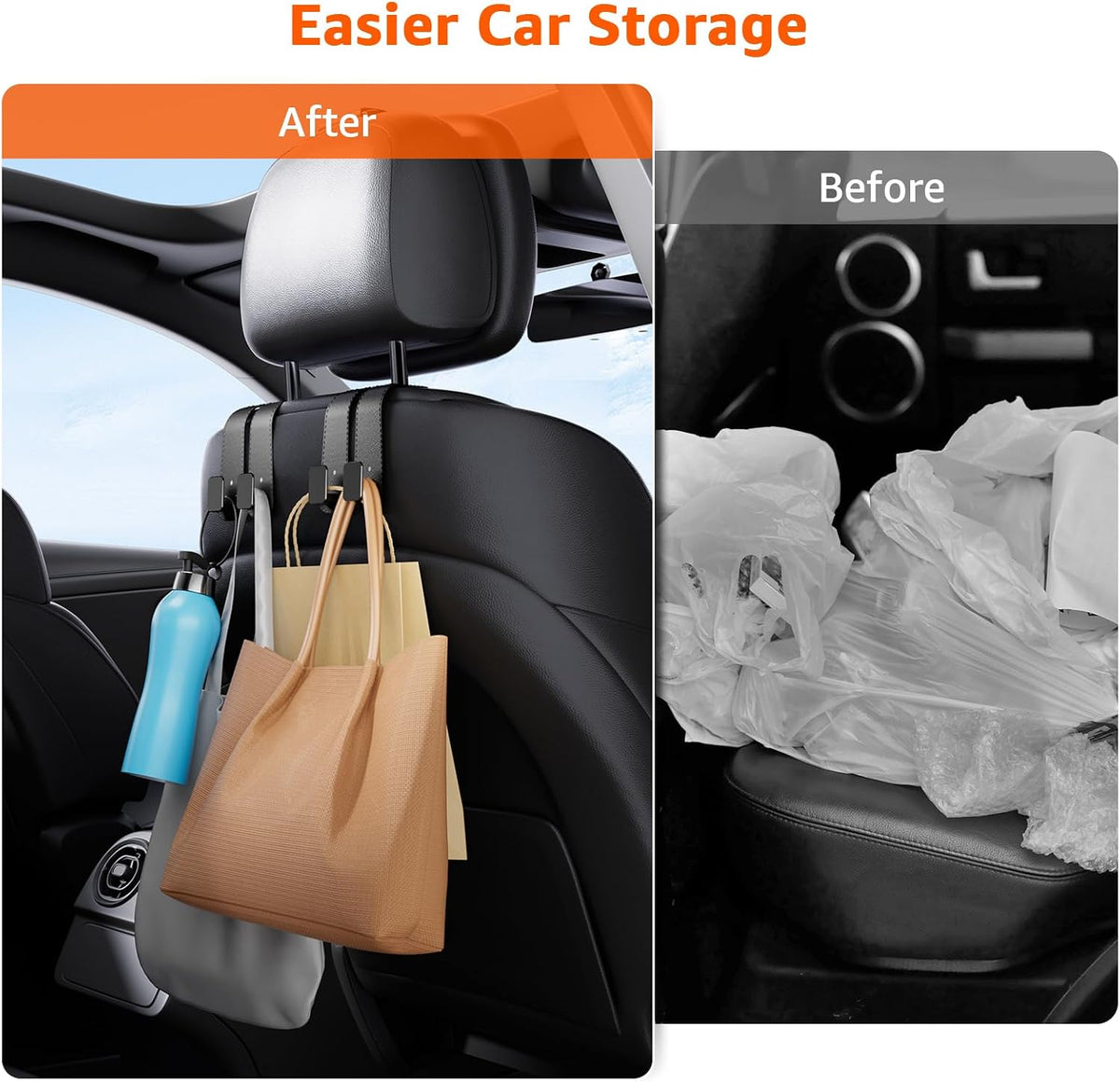 Headrest Hooks For Car, Multifunctional Purse Hook Leather Seat Back Storage Hook Double Metal Hooks Car-Hangers for Seat, 2 Pack (Gray)