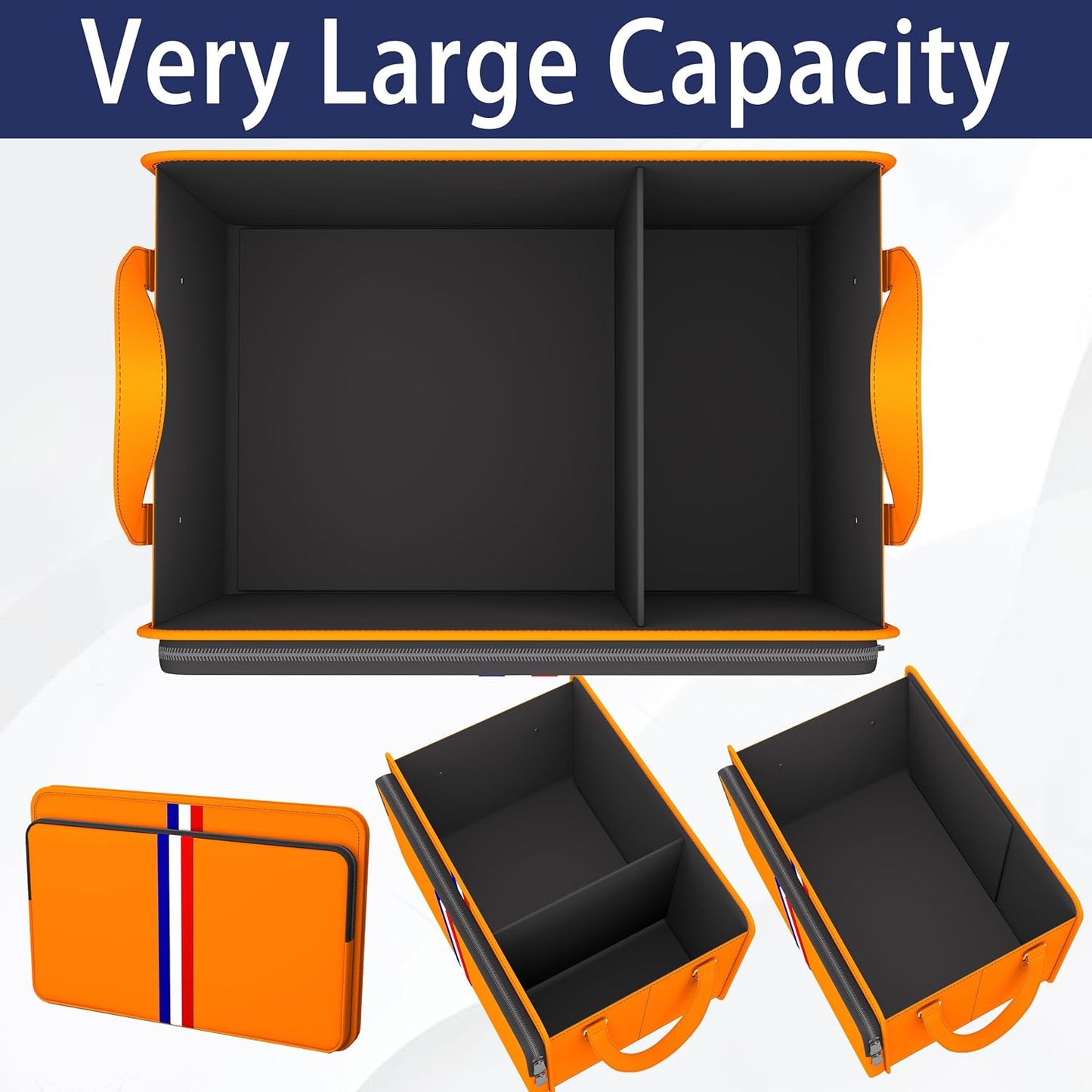 Homeve Trunk Organizer for Car, Waterproof Collapsible 3 Compartments Car Organizer, Foldable Storage for Car Accessories, Tools, Sundries for Women Men, Tote Bag (Orange, Standard)