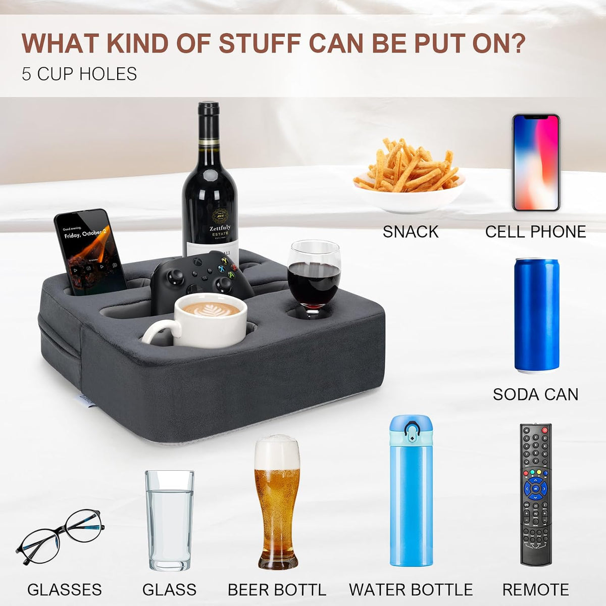 Couch Cup Holder Pillow - Sofa Cup Holder|Couch Caddy(Grey)