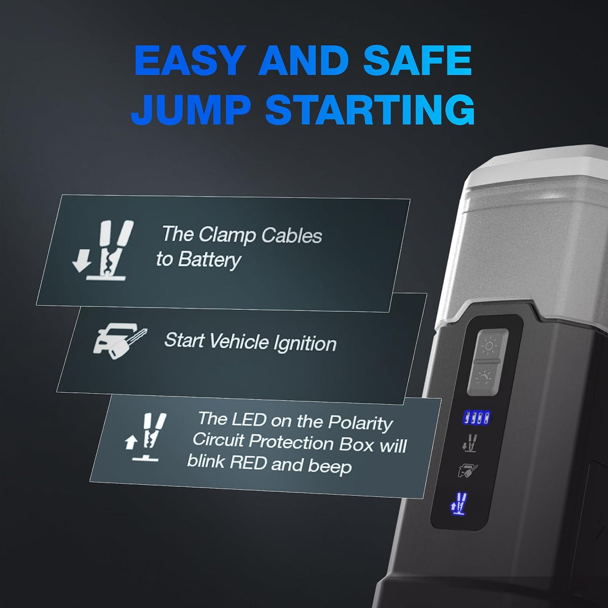 Type S Dynamic Flex DF20 500A Jump Starter & Work Lantern - Portable Car Battery Jump Starter & Charger with Intelli-Step LED Jump Guide, 360° Work Lantern & Flashlight, Power Bank, Dual-Color LED