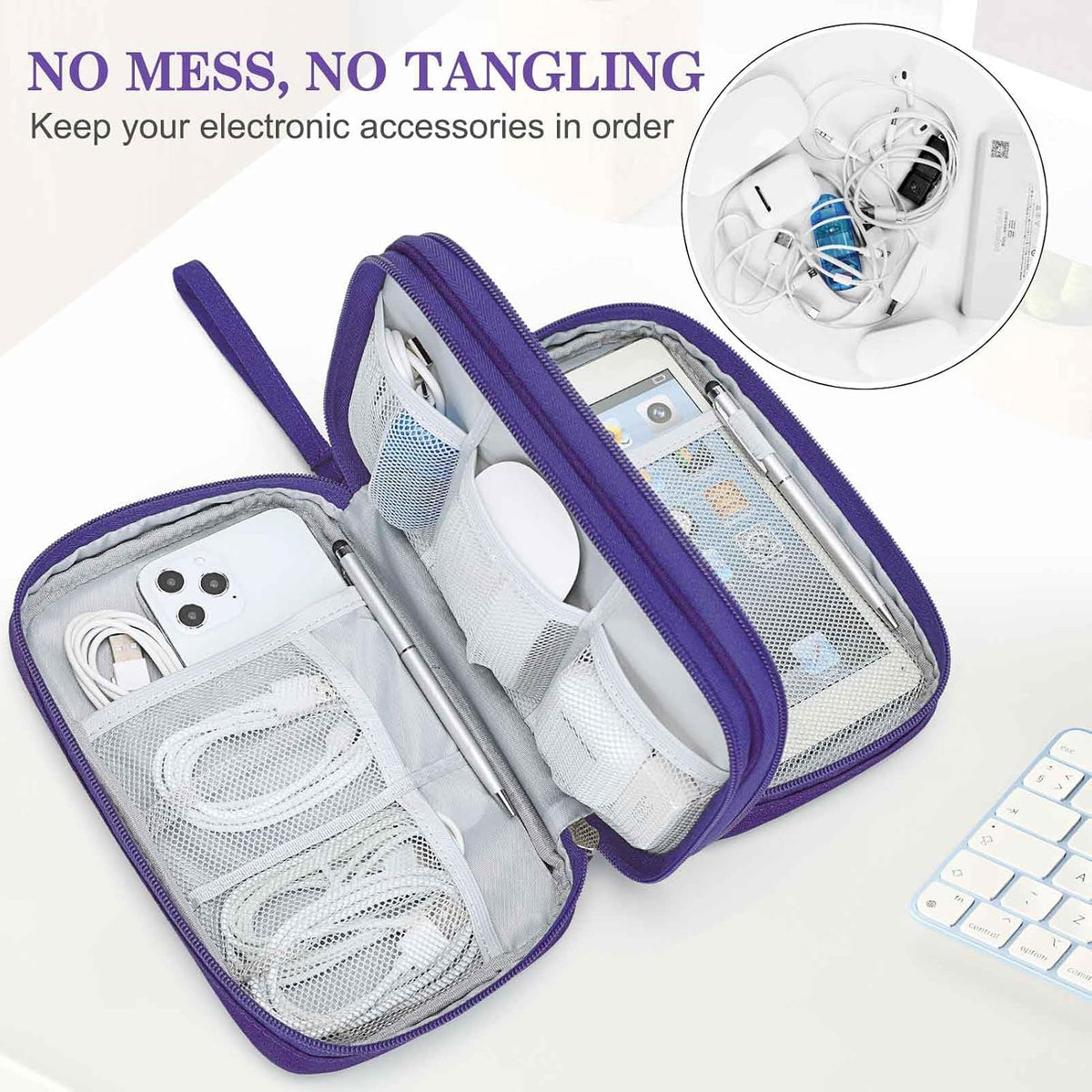 FYY Electronic Organizer, Travel Tech Pouch Bag, Large, Purple