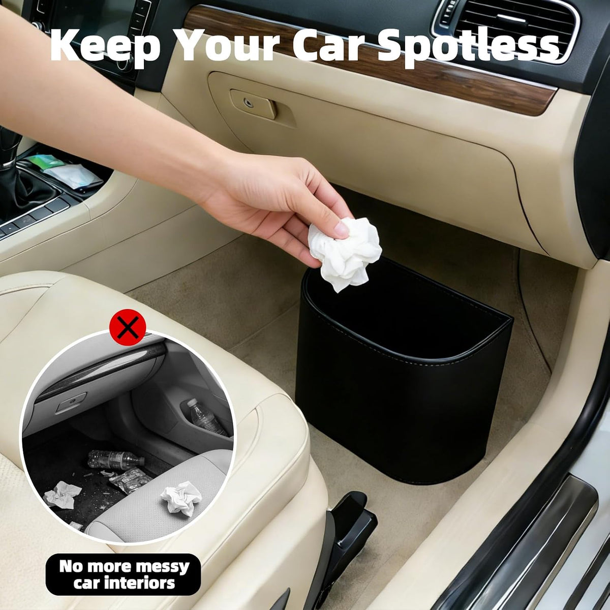 Small Car Trash Can,Cute Leakproof Car Trash Bin,Car Garbage Can Garbage Container Bin Hanging on the Door,Automotive Garbage Cans Organizer for Vehicle Back/Front Seat/Console (Black)