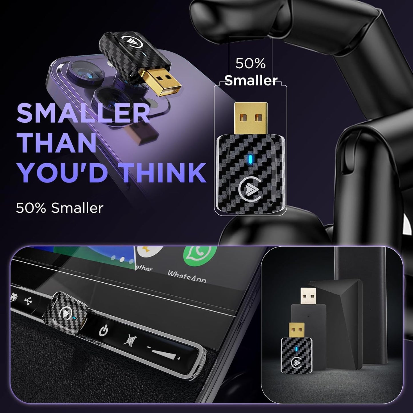 MSXTTLY 2in1 Wireless Carplay Adapter Android Auto Wireless Adapter, Mini USB Small Dongle Fast Auto Connect, Car Play Adapter for Apple iPhone iOS & Android 11+, OEM Wired Car Model 2017+(Black)