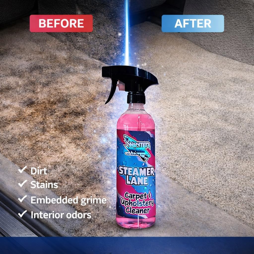 Winter White Steamer Lane Carpet & Upholstery Cleaner – Car Interior Fabric Cleaner for Seats, Carpet, Floor Mats & Upholstery – Auto Detailing Stain Remover Spray – Professional Interior Cleaner 16oz
