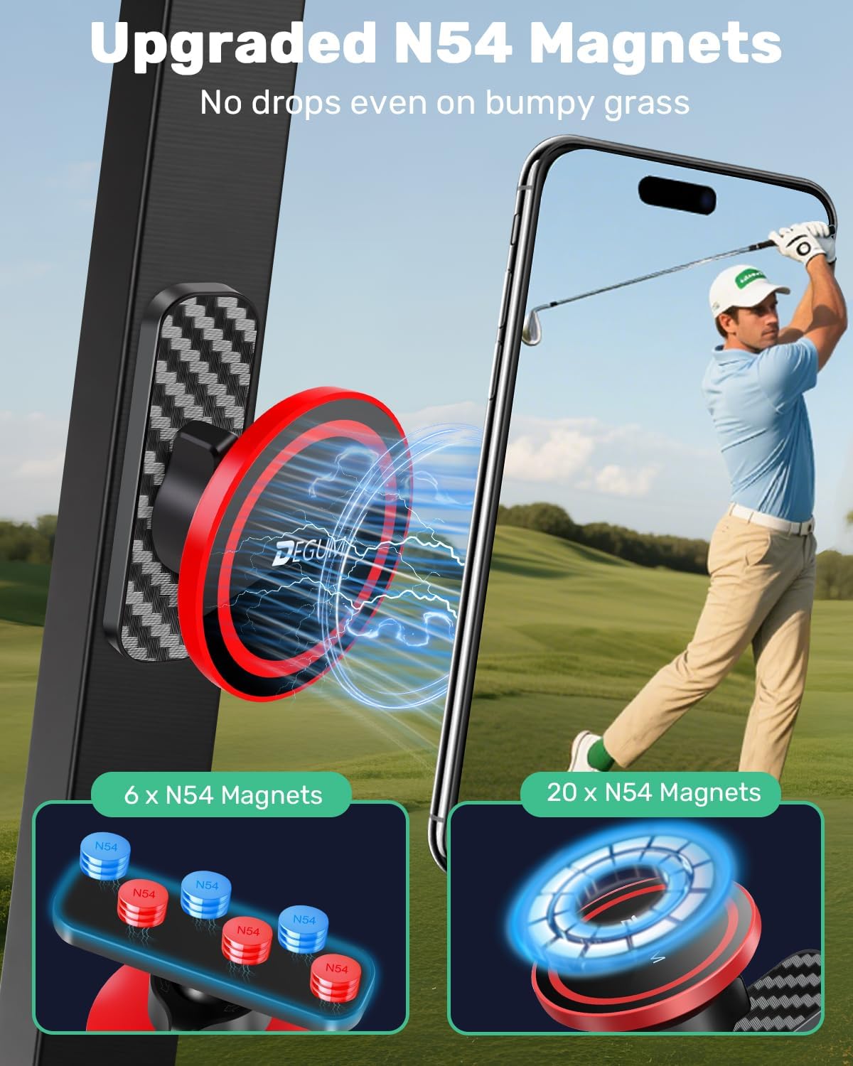 DEGUM Magnetic Golf Cart Phone Holder, Unique Golf Accessories for Men, Red