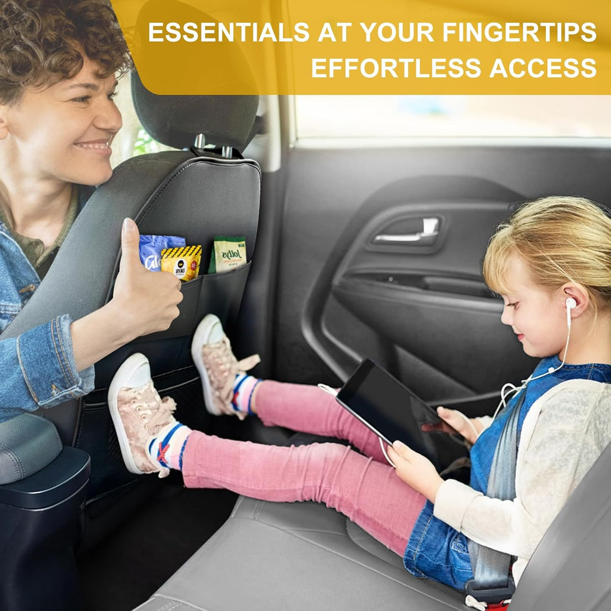 2Pack Seat Back Protectors for Kids, Car Kick Mats for Front Seats, Black