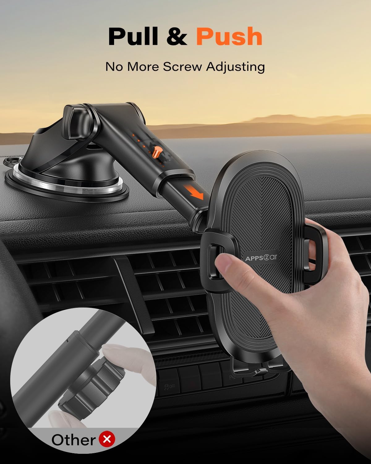 APPS2Car Car Phone Holder Military-Grade Suction Cup Dashboard Windshield
