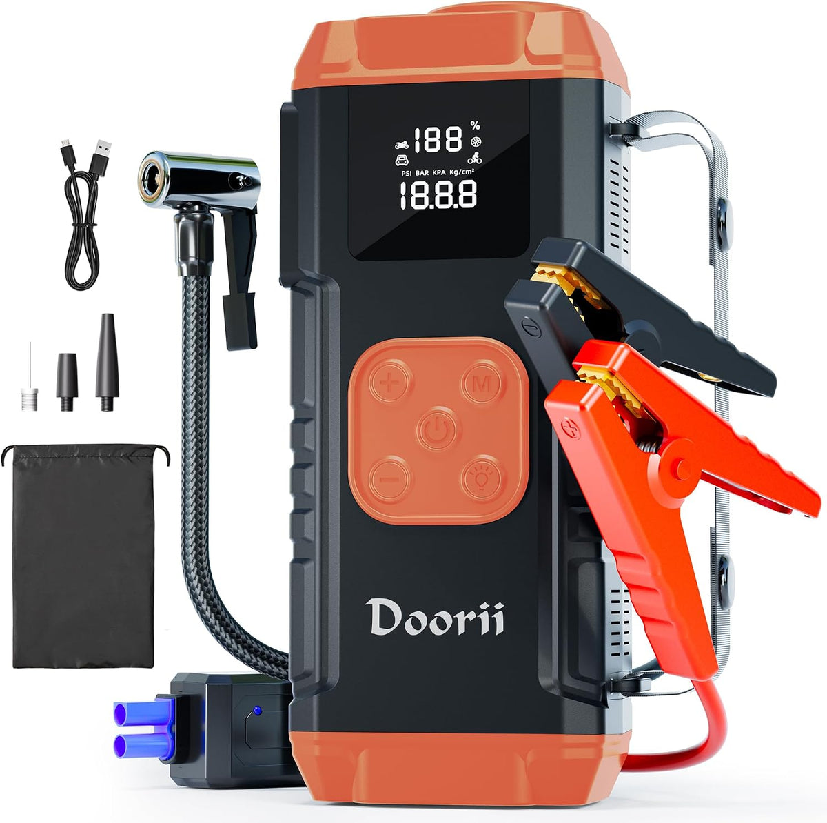 8000A Jump Starter with Air Compressor, 10-in-1 Car Battery Jump Starter Shiny Orange for Up to 10.0L Gas & 9.0L Diesel Engines, 150PSI Tire Inflator with Auto Shut-Off, LED Emergency Light