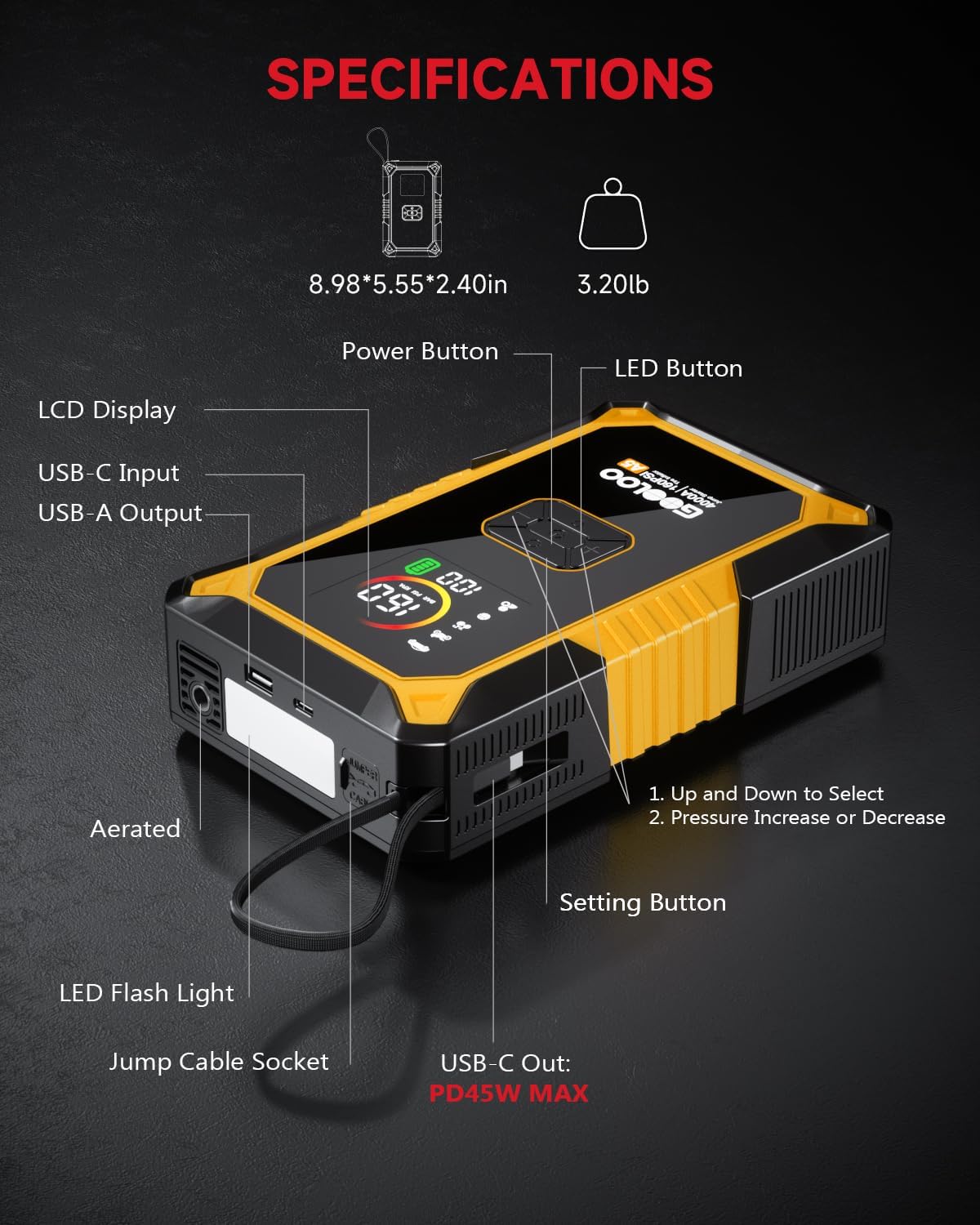 GOOLOO A5 Jump Starter with Air Compressor, 4000A Car Battery Booster