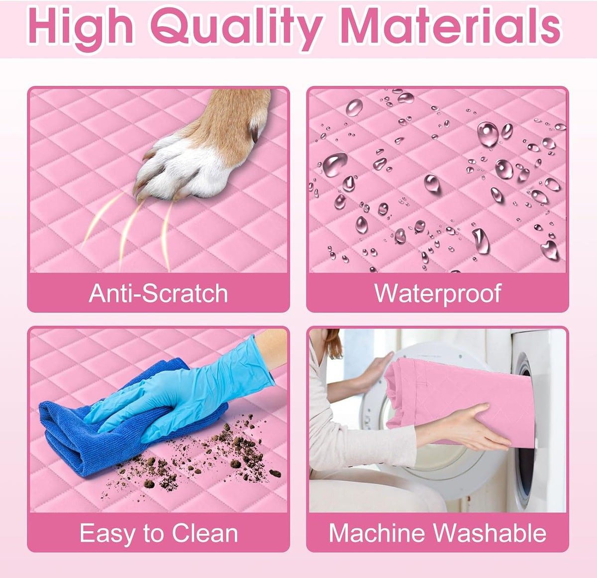 Waterproof Dog Car Seat Cover for Back Seat, Pet Hammock- L, Pink/Grey | Durable waterproof hammock with nonslip design & storage pockets. Protects seats from scratches, fits cars, SUVs & trucks.