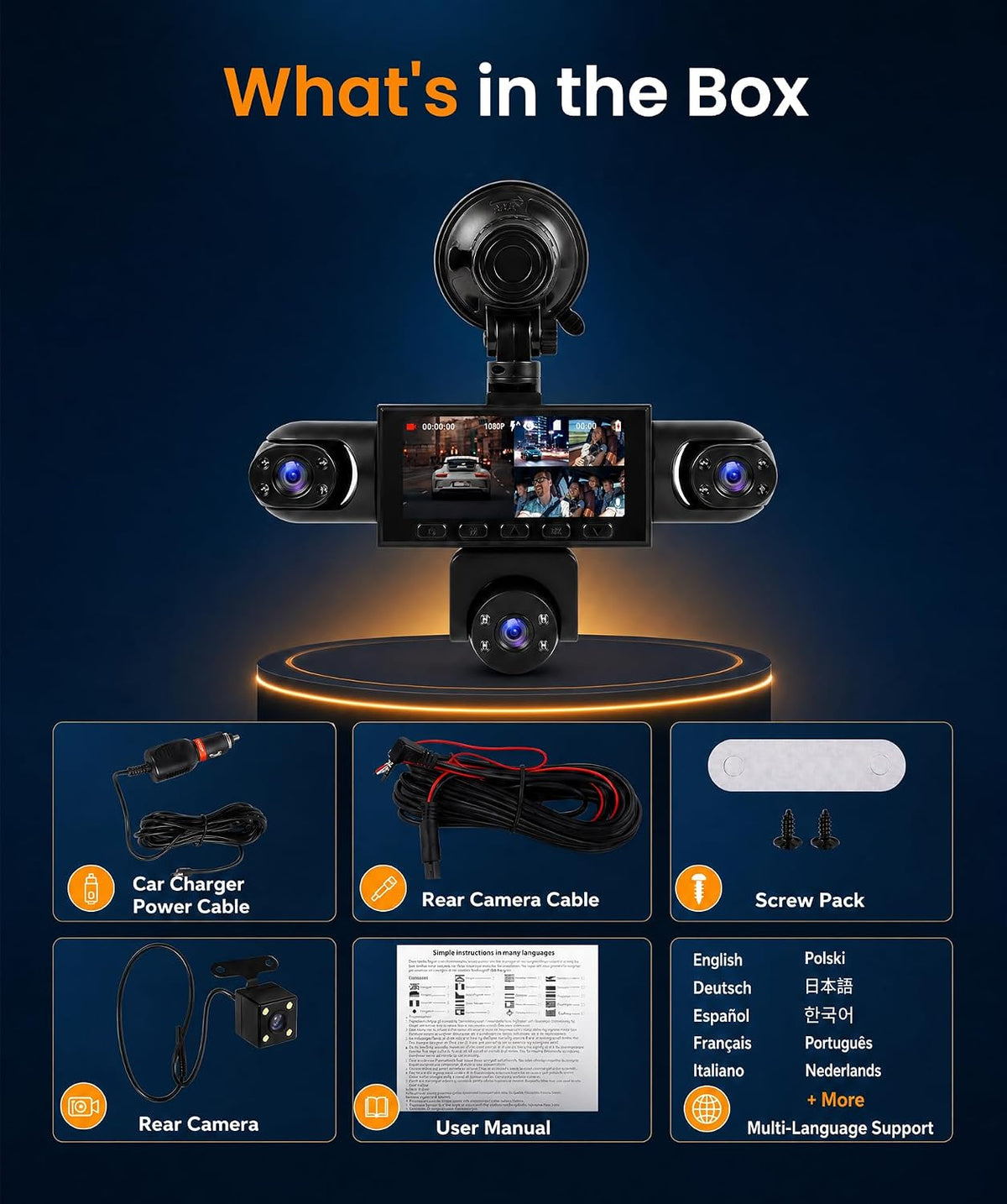 360° 5 Lens Dash Cam Front and Rear Inside Left Right, 1080P Dash Cam for Cars,3 Inch Dashcams with 10 Modes Loop Recording Night Vision Motion Detection 24H Parking Monitor Reversing Assistance