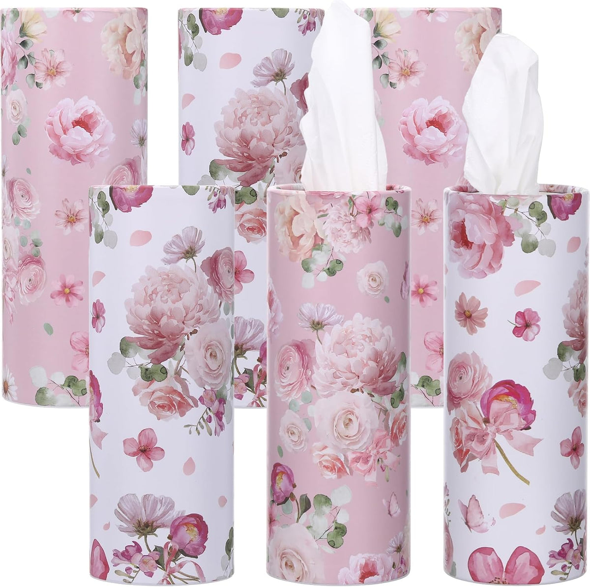 Ctosree 6 Pack Car Tissue Holder 300 Sheets Floral Tubes,Pink,White